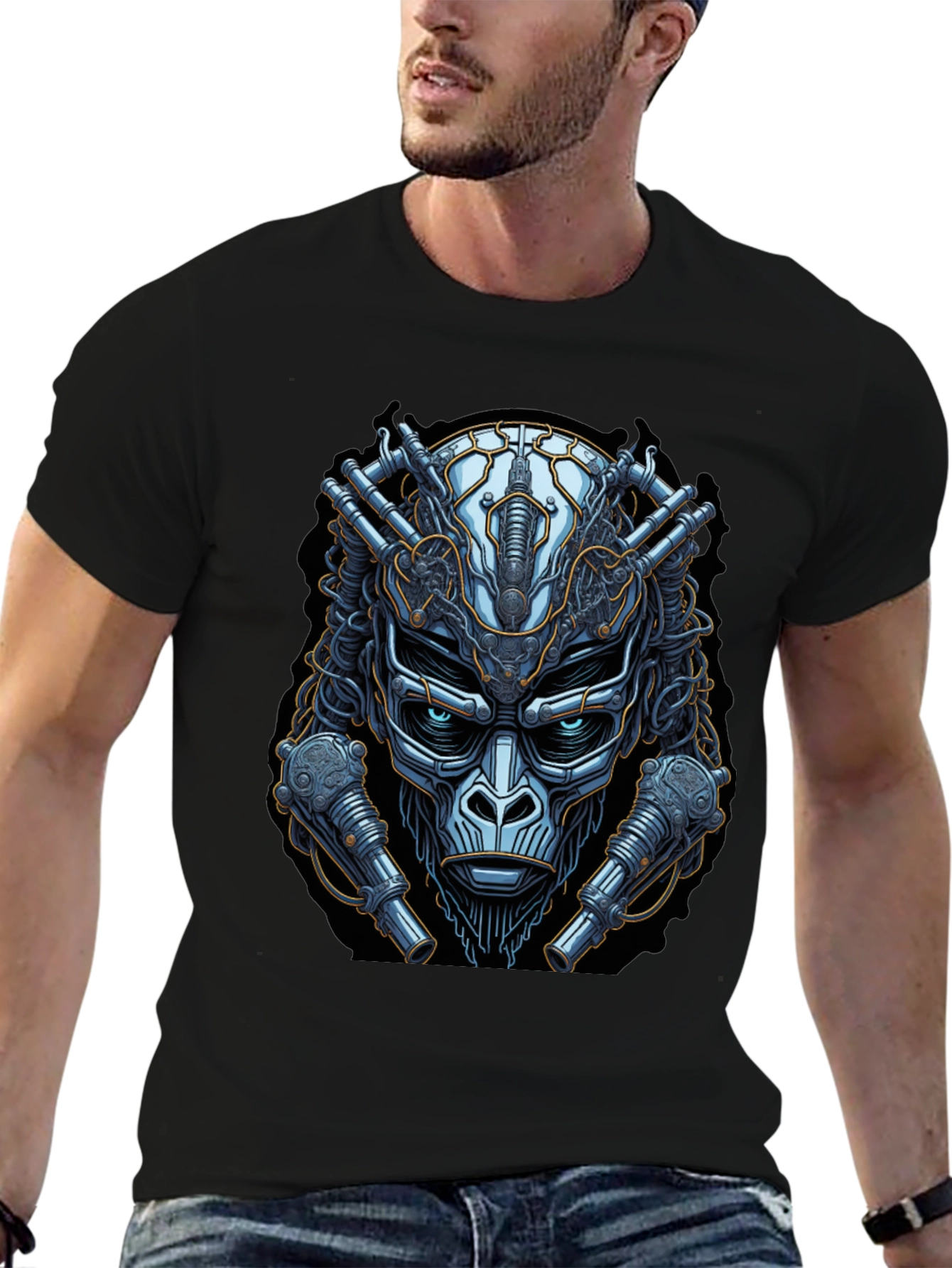 Cyberpunk Gorilla Graphic Tee - Futuristic Ape Design
