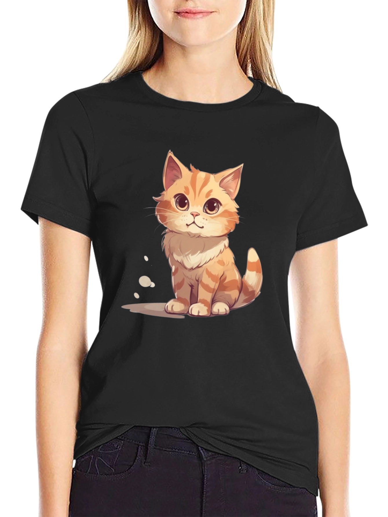 Cartoon Cat Graphic Tee - Unisex Black T-Shirt