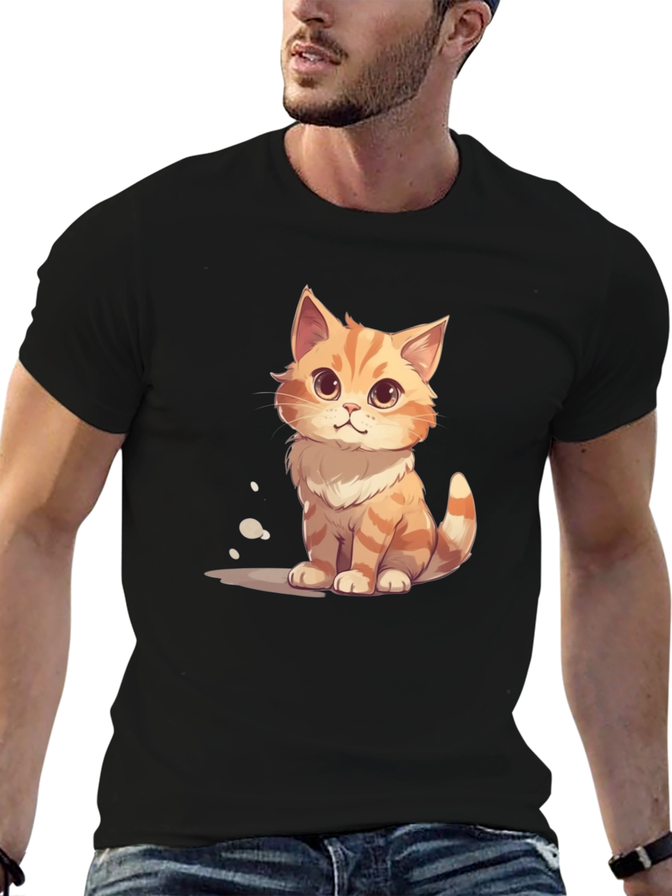 Cartoon Cat Graphic Tee - Unisex Black T-Shirt