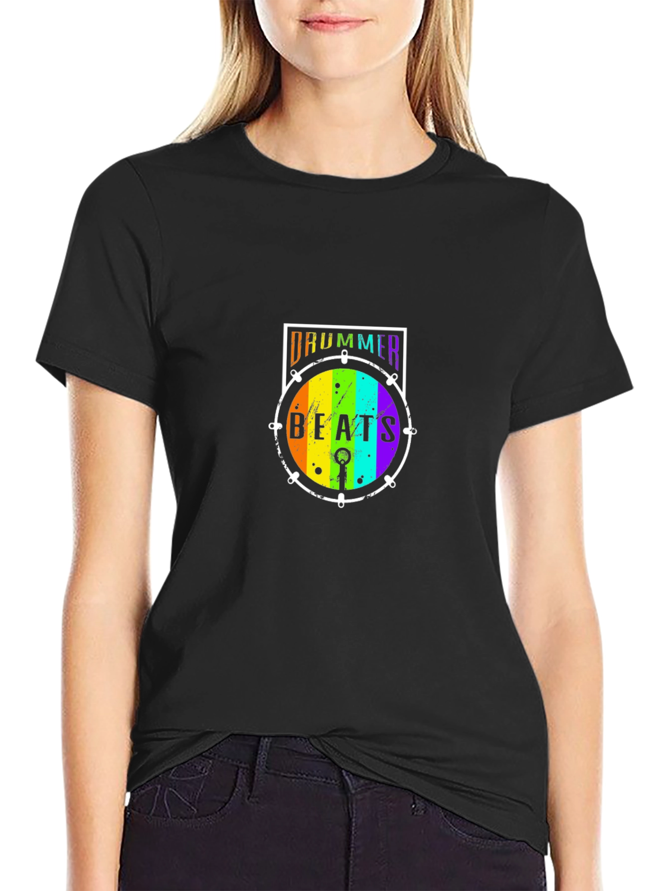 Drummer Beats Rainbow Drum Graphic T-Shirt