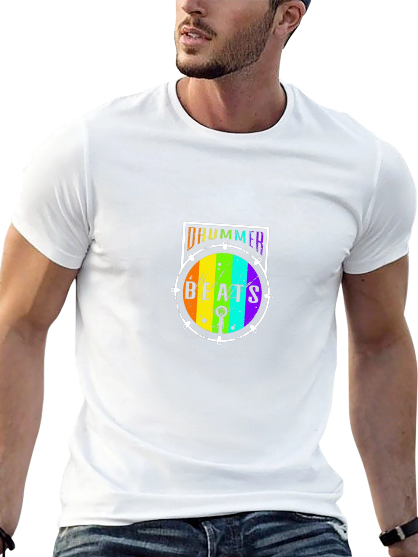 Drummer Beats Rainbow Drum Graphic T-Shirt