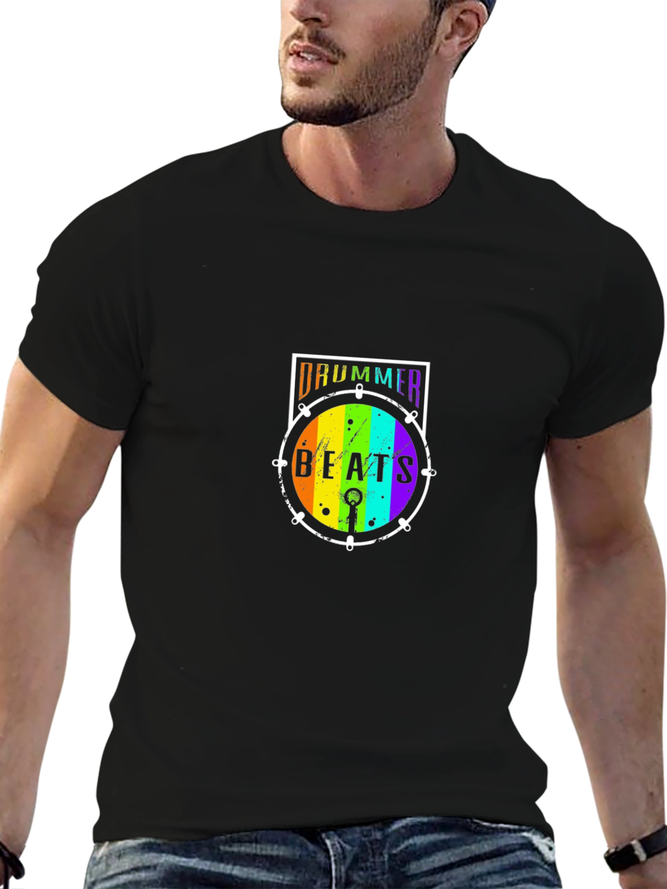 Drummer Beats Rainbow Drum Graphic T-Shirt