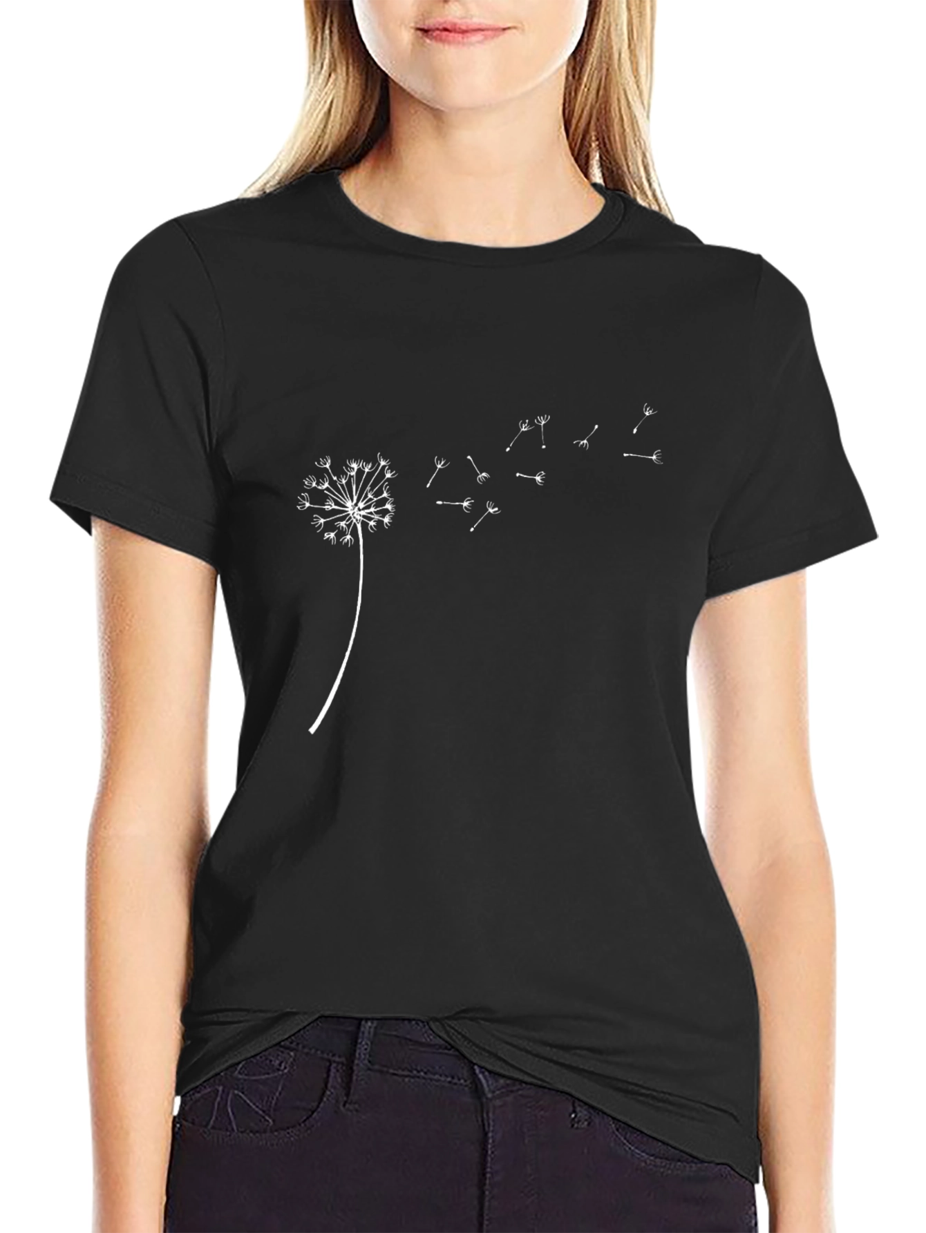 Mens Black Dandelion Print Tee
