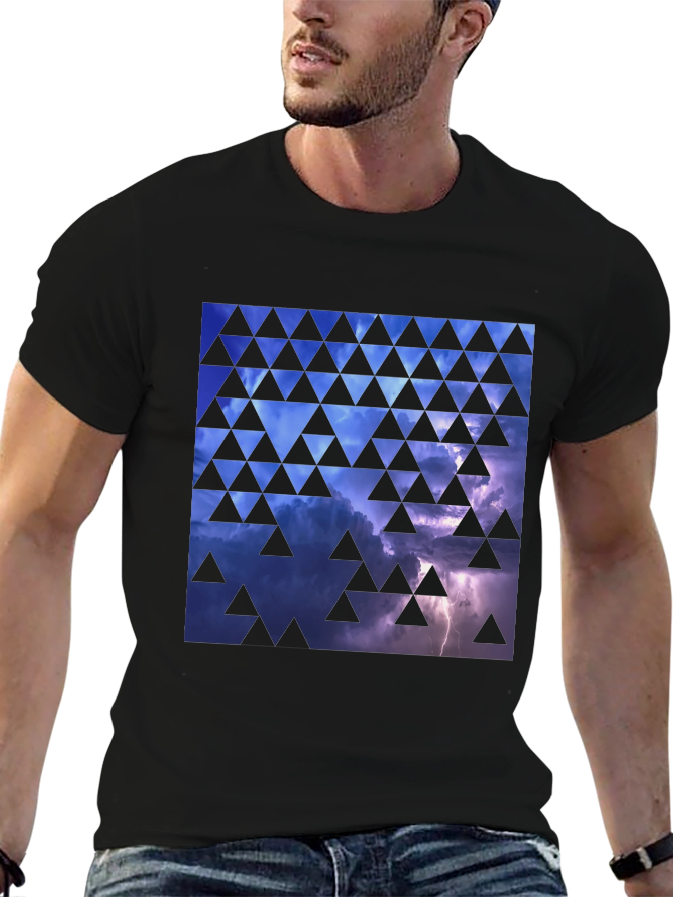 Stormy Sky Triangle Pattern Black T-Shirt