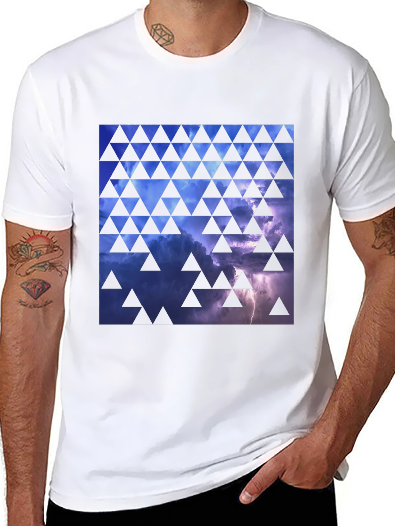 Stormy Sky Triangle Pattern Black T-Shirt