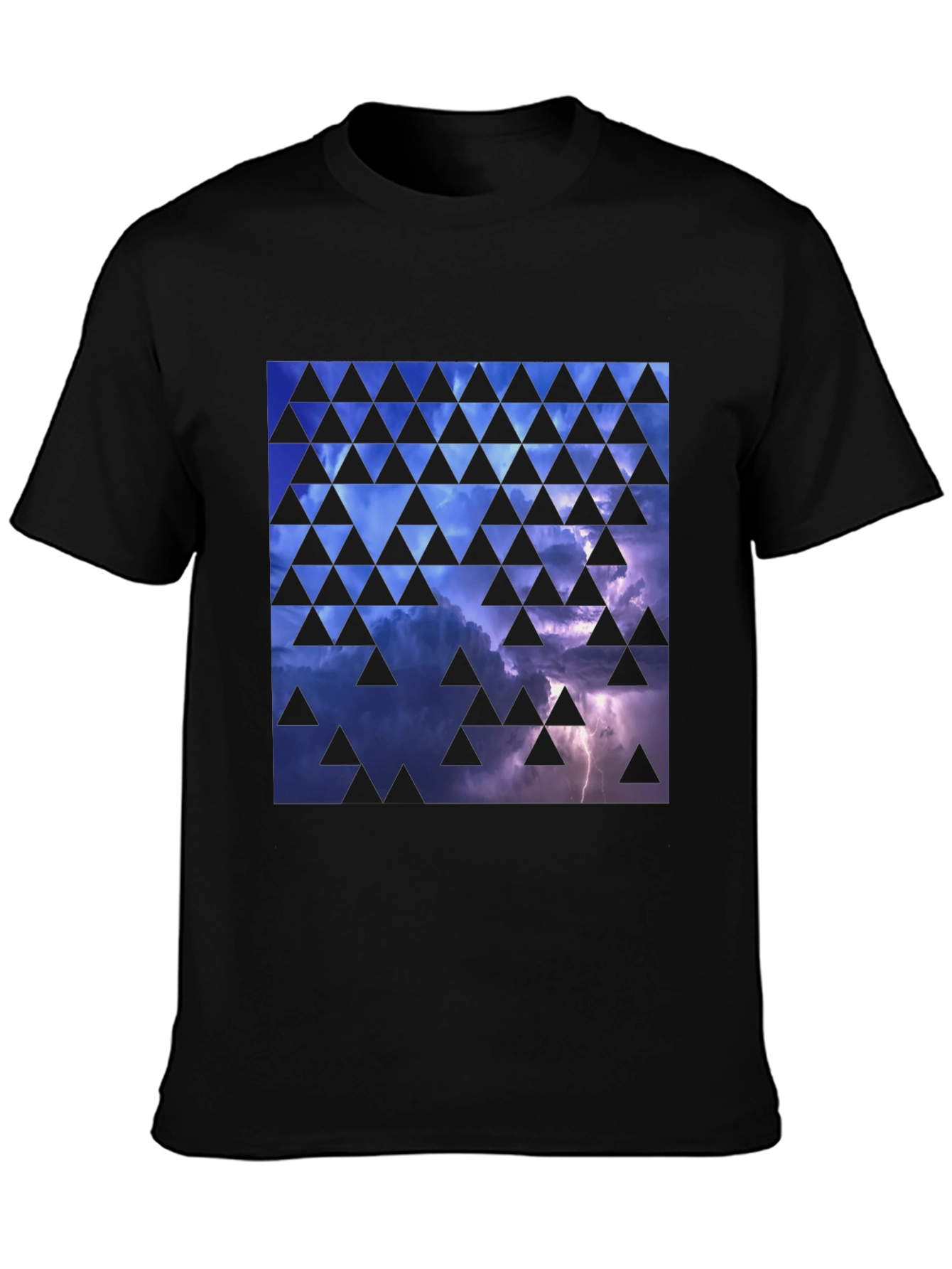 Stormy Sky Triangle Pattern Black T-Shirt