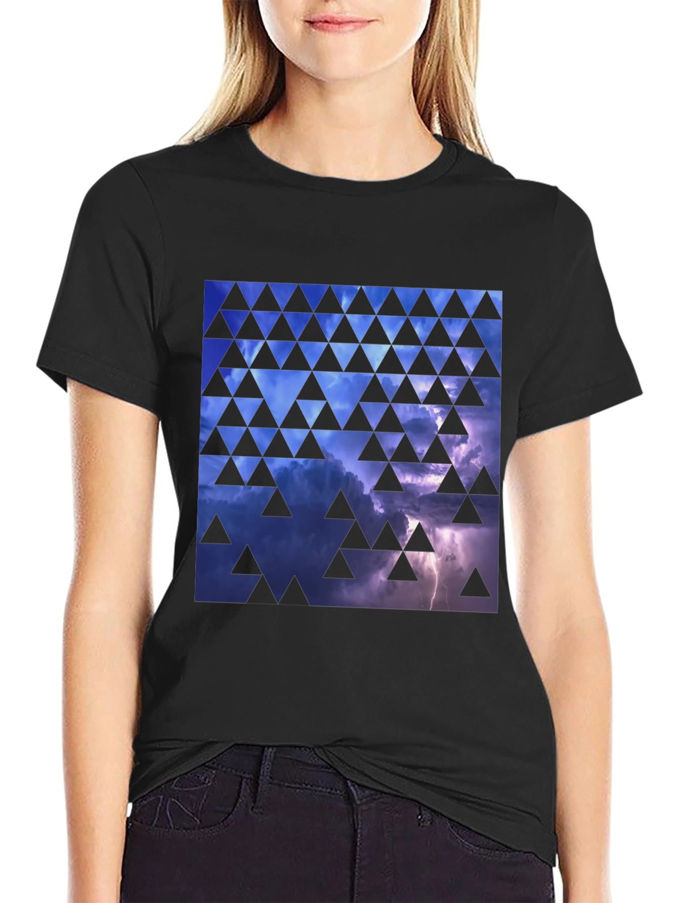 Stormy Sky Triangle Pattern Black T-Shirt