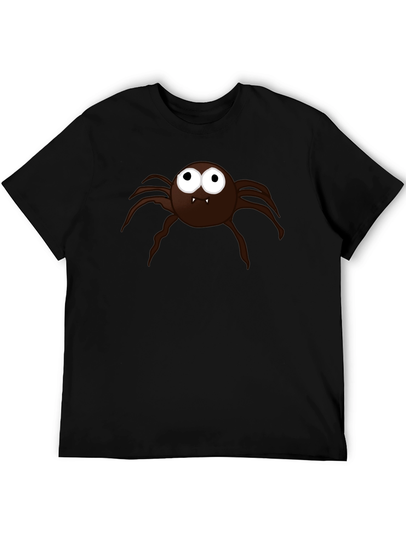 Mens Black T-Shirt with Cartoon Spider Graphic