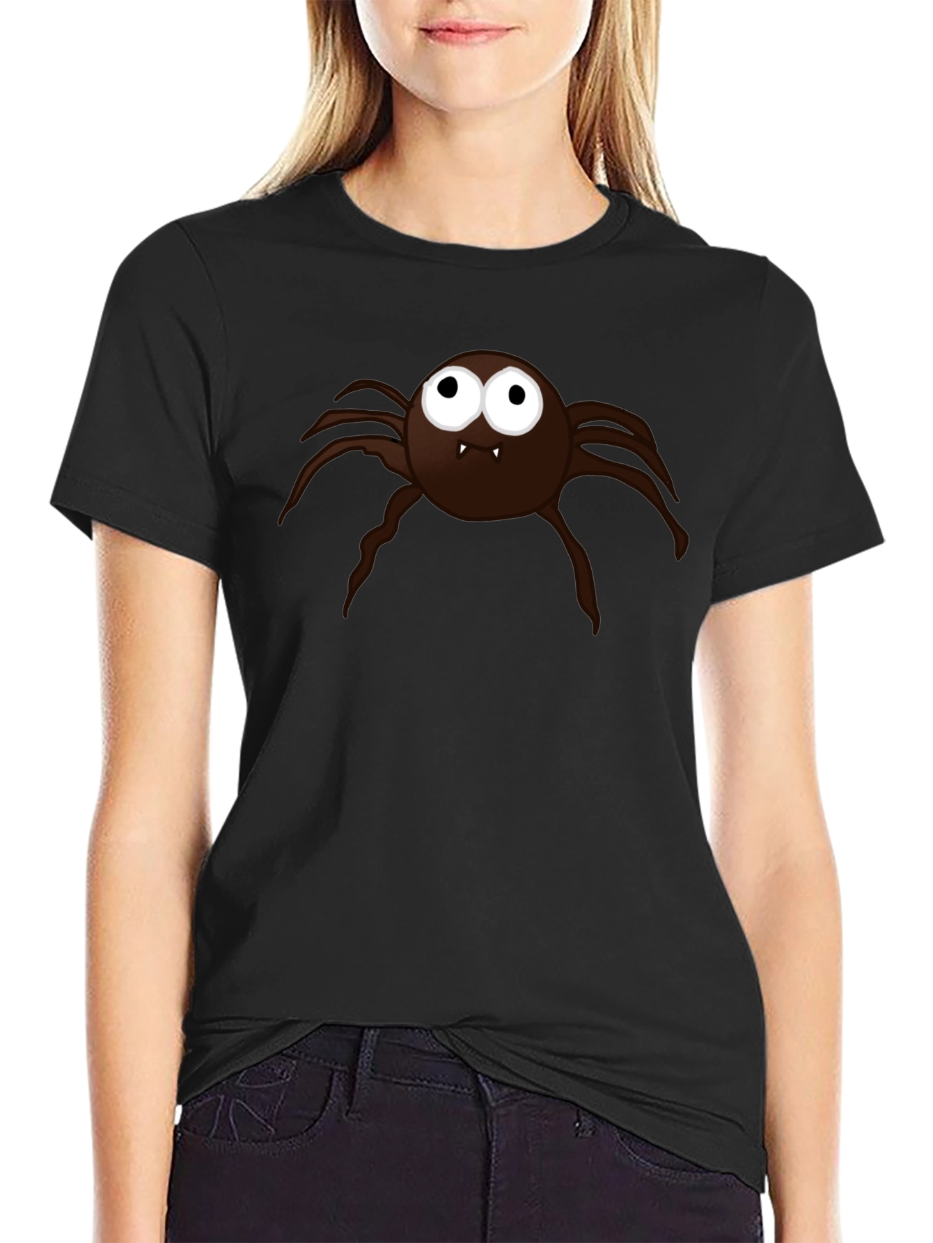 Mens Black T-Shirt with Cartoon Spider Graphic