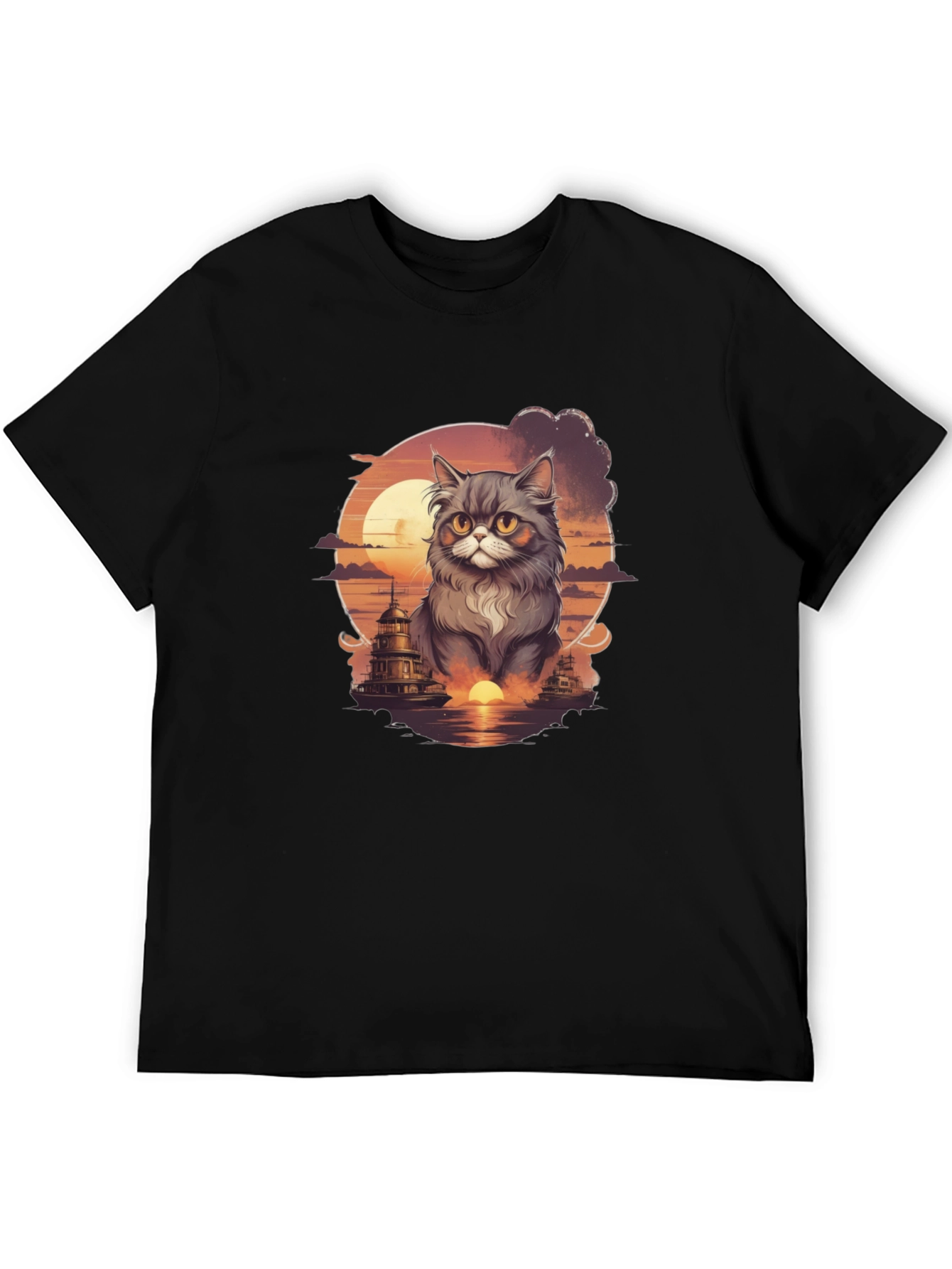 Sunset Cat Graphic T-Shirt - Stylish Cotton Tee