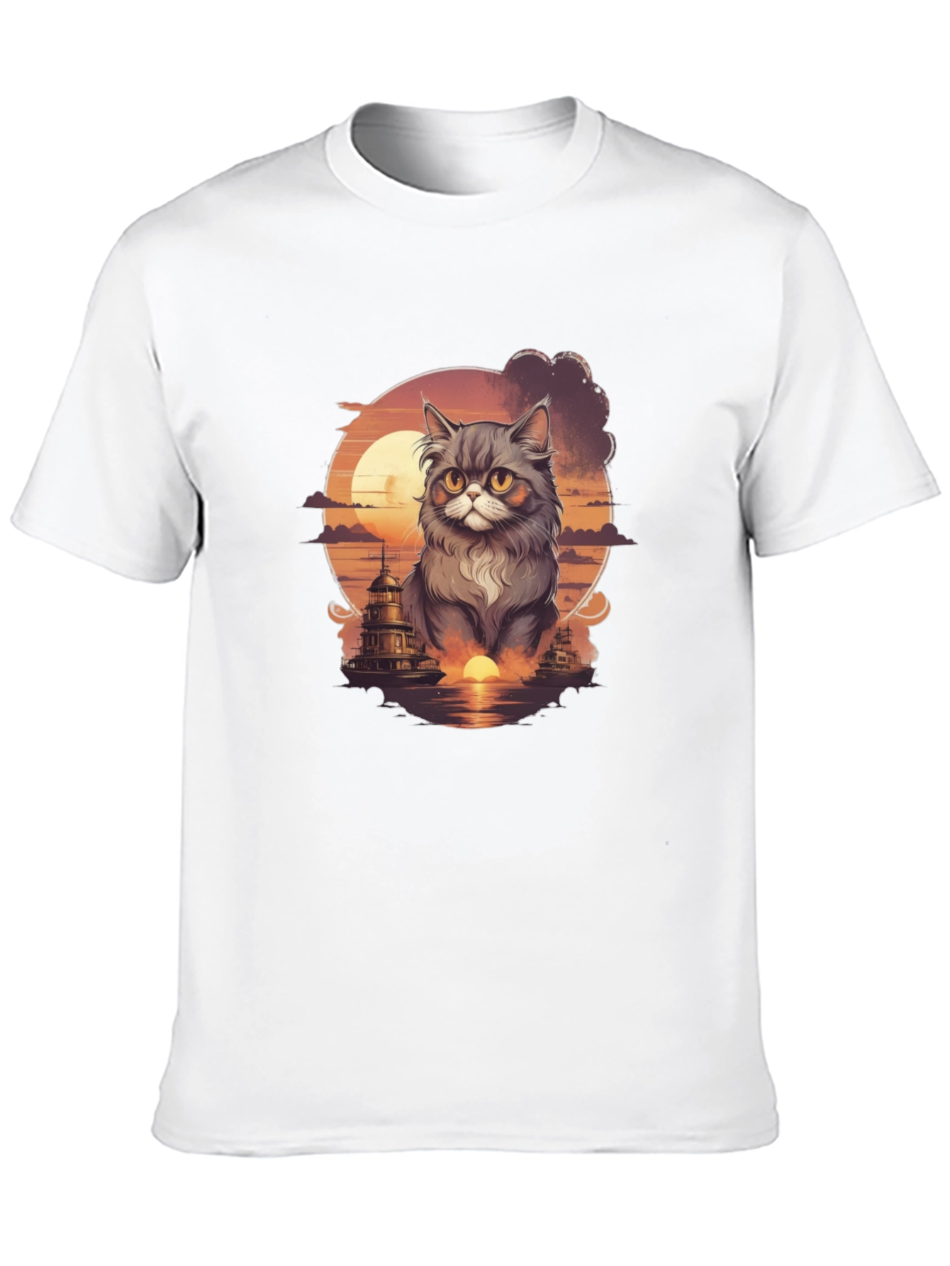 Sunset Cat Graphic T-Shirt - Stylish Cotton Tee