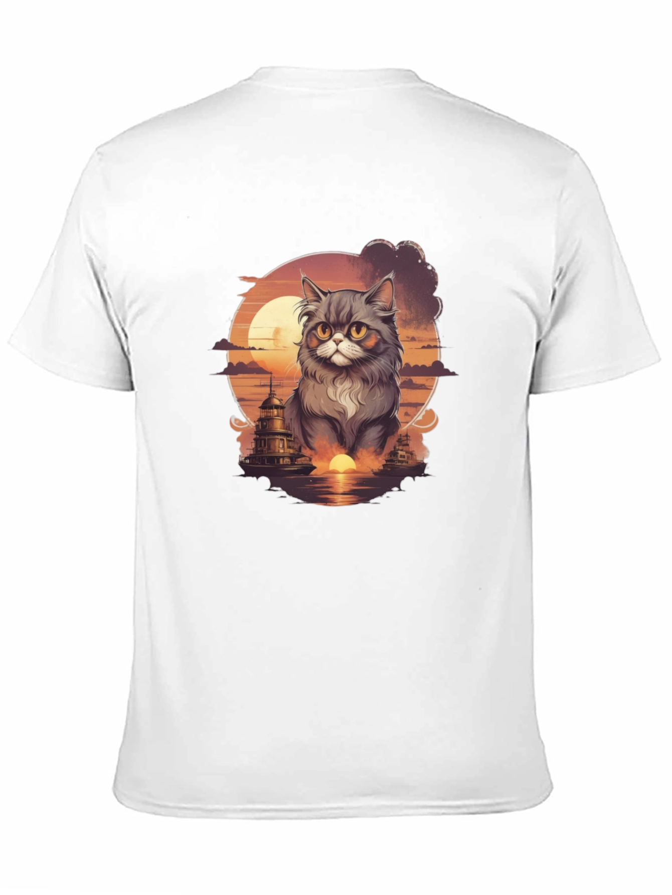 Sunset Cat Graphic T-Shirt - Stylish Cotton Tee