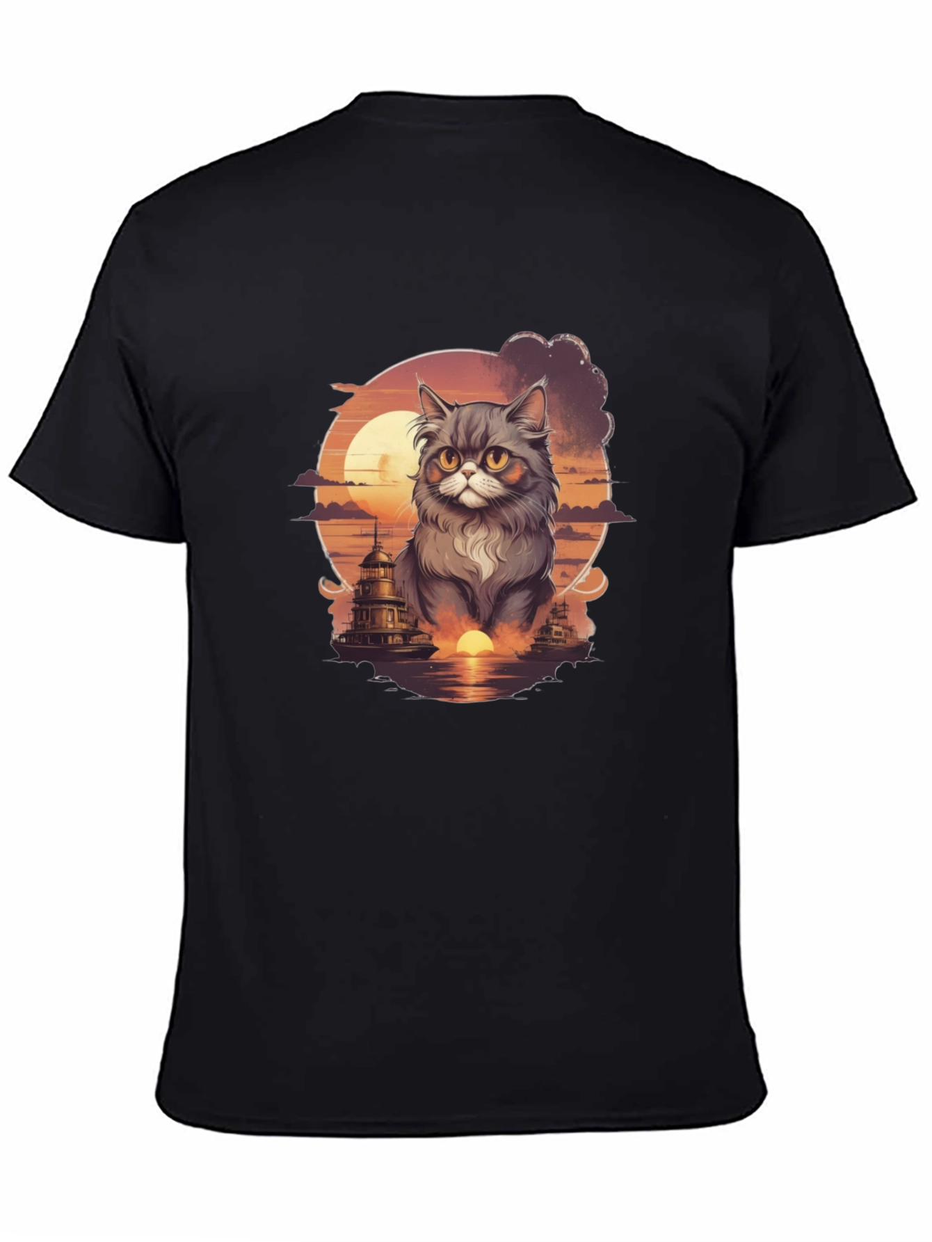 Sunset Cat Graphic T-Shirt - Stylish Cotton Tee