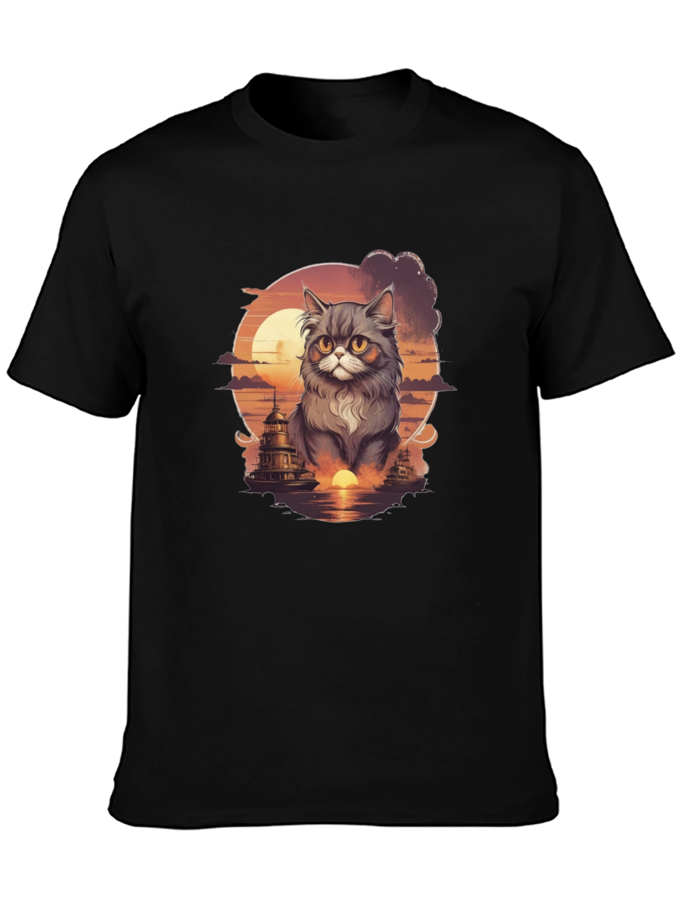 Sunset Cat Graphic T-Shirt - Stylish Cotton Tee