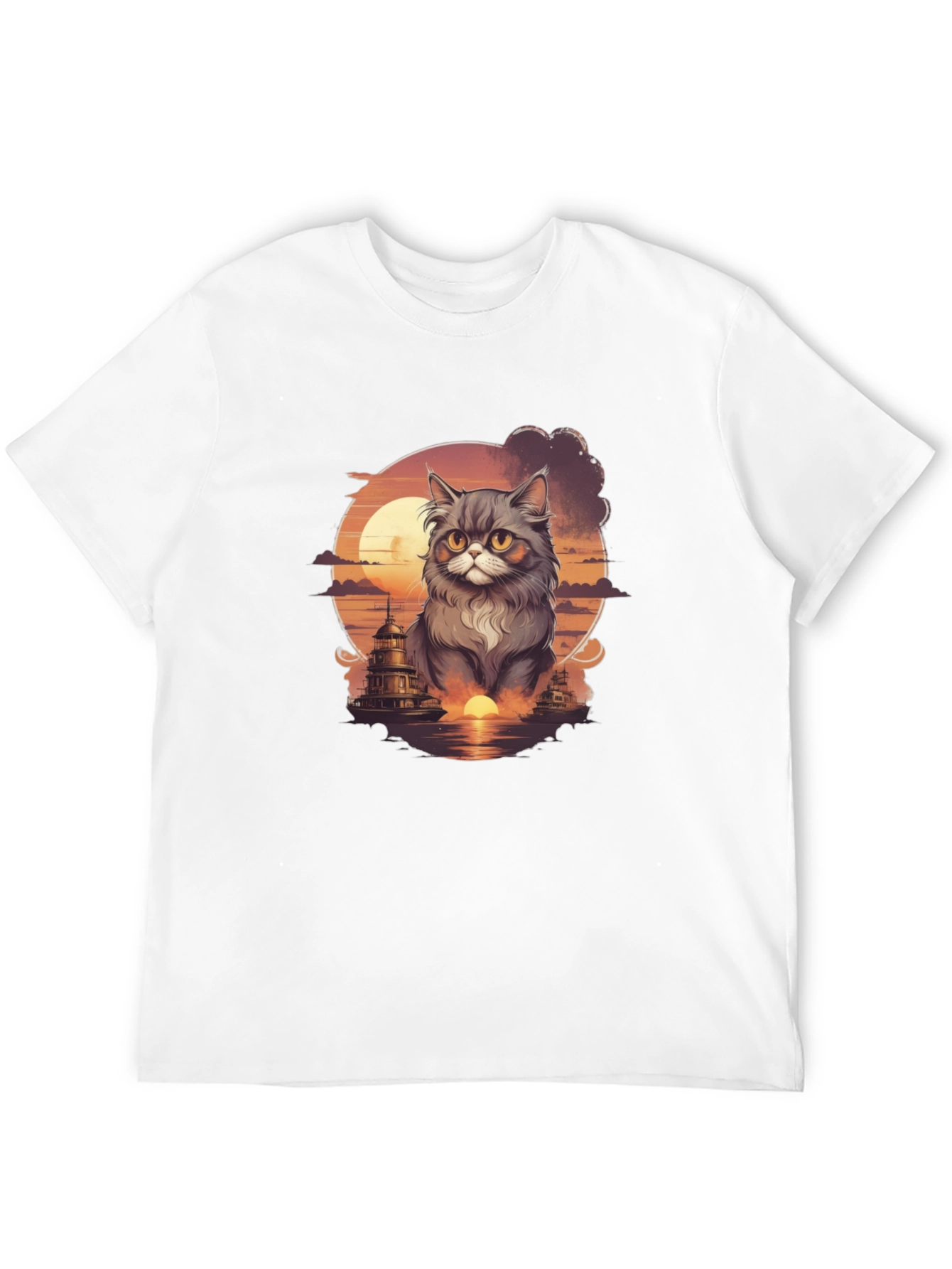 Sunset Cat Graphic T-Shirt - Stylish Cotton Tee