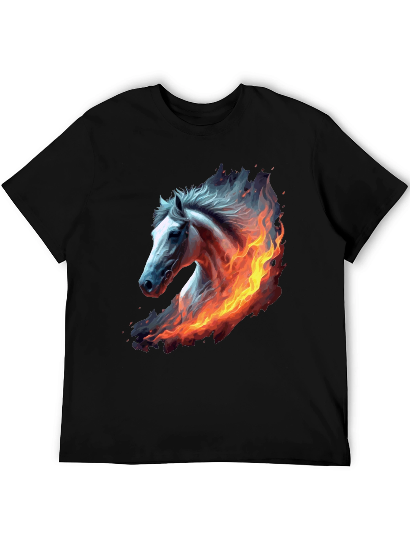 Fiery Horse Graphic Tee - Black Cotton T-Shirt