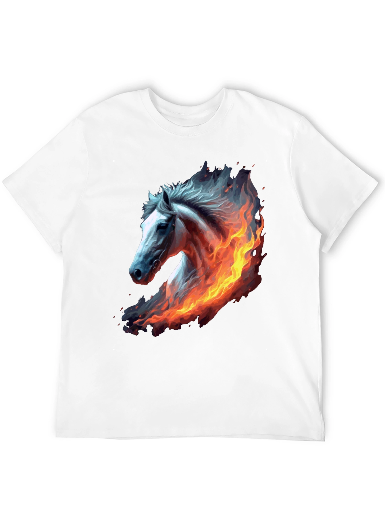 Fiery Horse Graphic Tee - Black Cotton T-Shirt