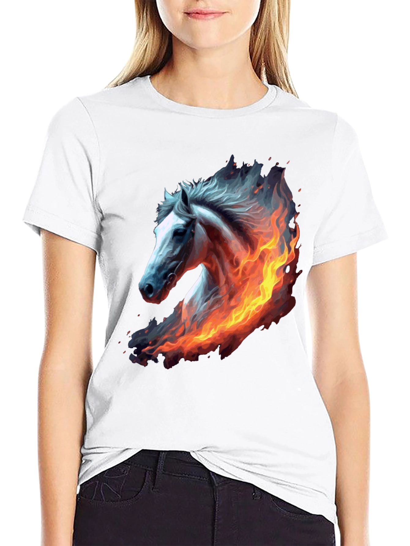 Fiery Horse Graphic Tee - Black Cotton T-Shirt