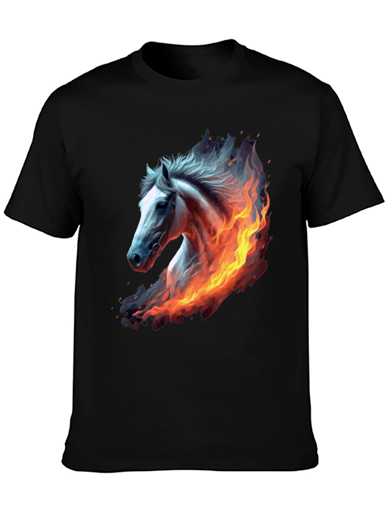 Fiery Horse Graphic Tee - Black Cotton T-Shirt
