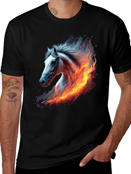 Fiery Horse Graphic Tee - Black Cotton T-Shirt