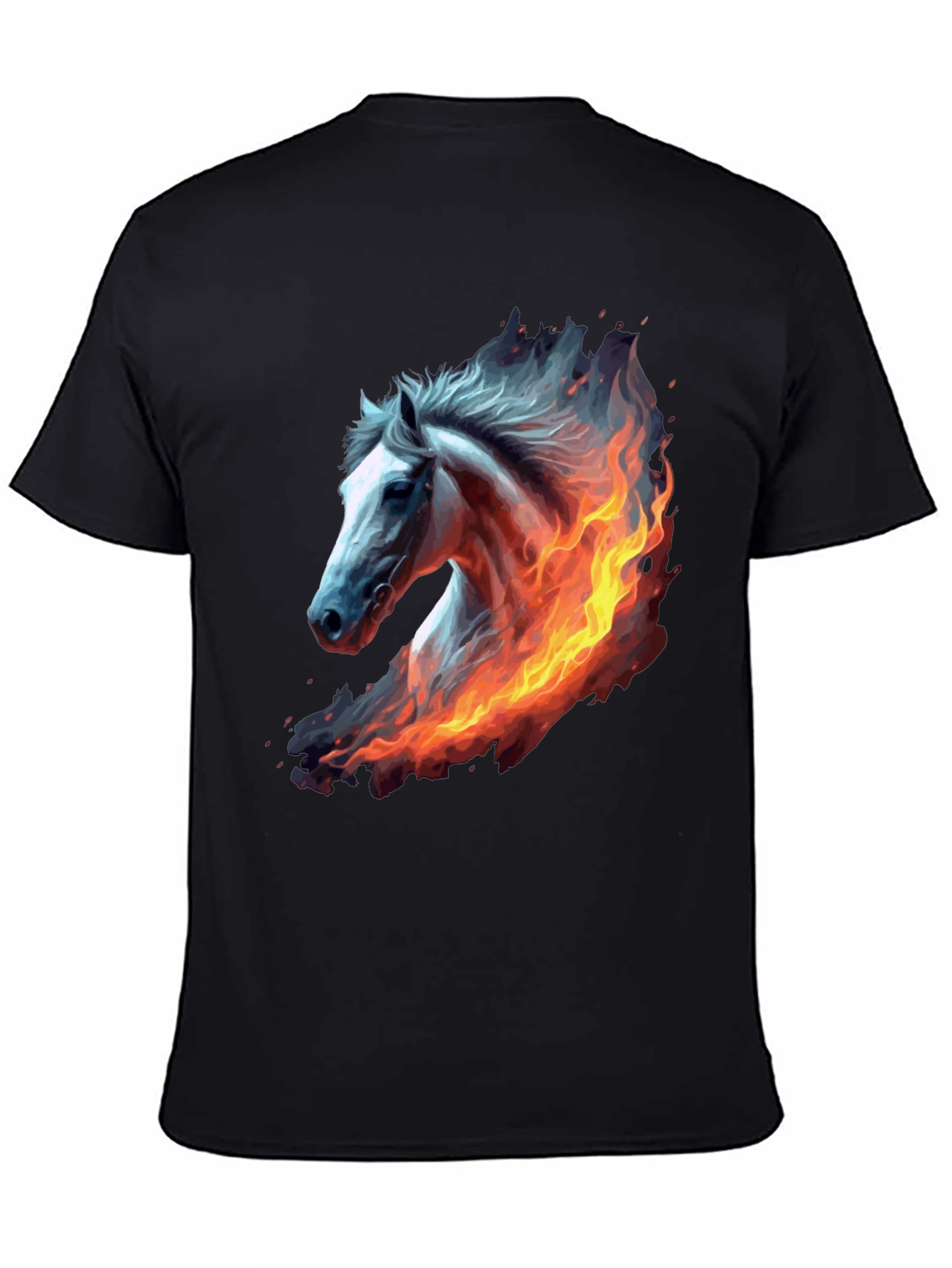 Fiery Horse Graphic Tee - Black Cotton T-Shirt