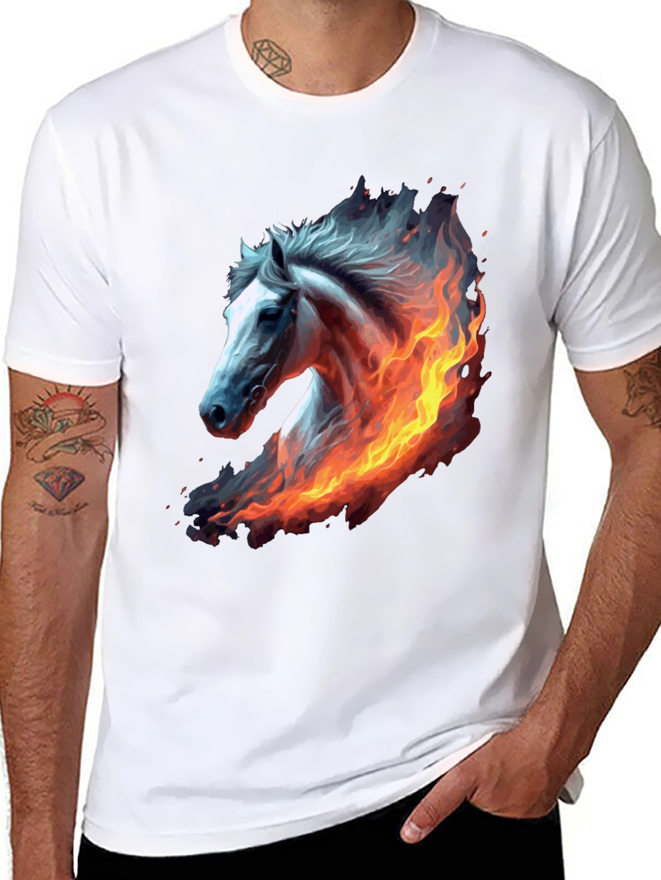 Fiery Horse Graphic Tee - Black Cotton T-Shirt