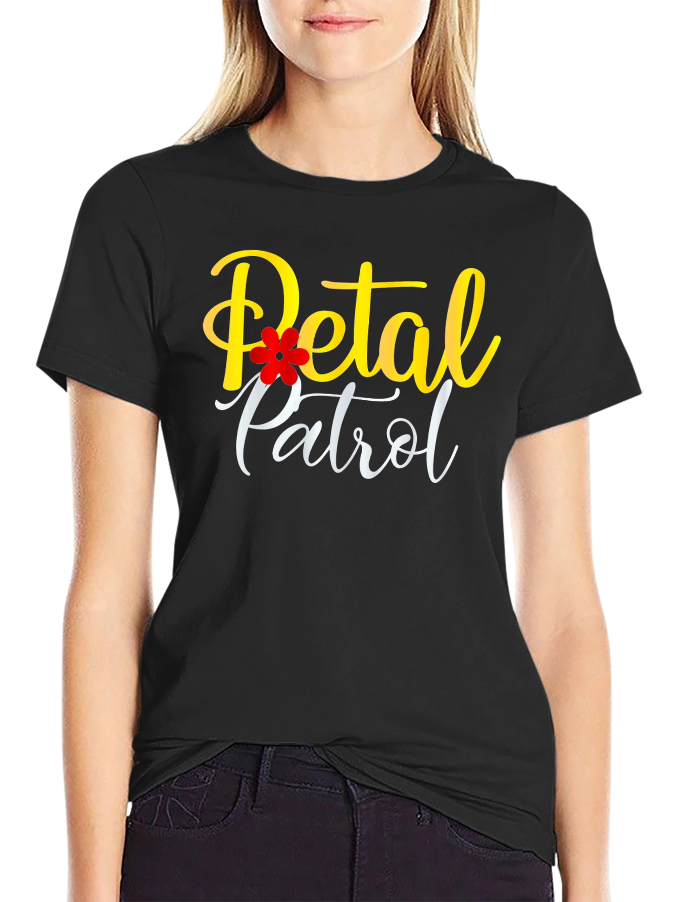 Petal Patrol Black T-Shirt - Floral Design