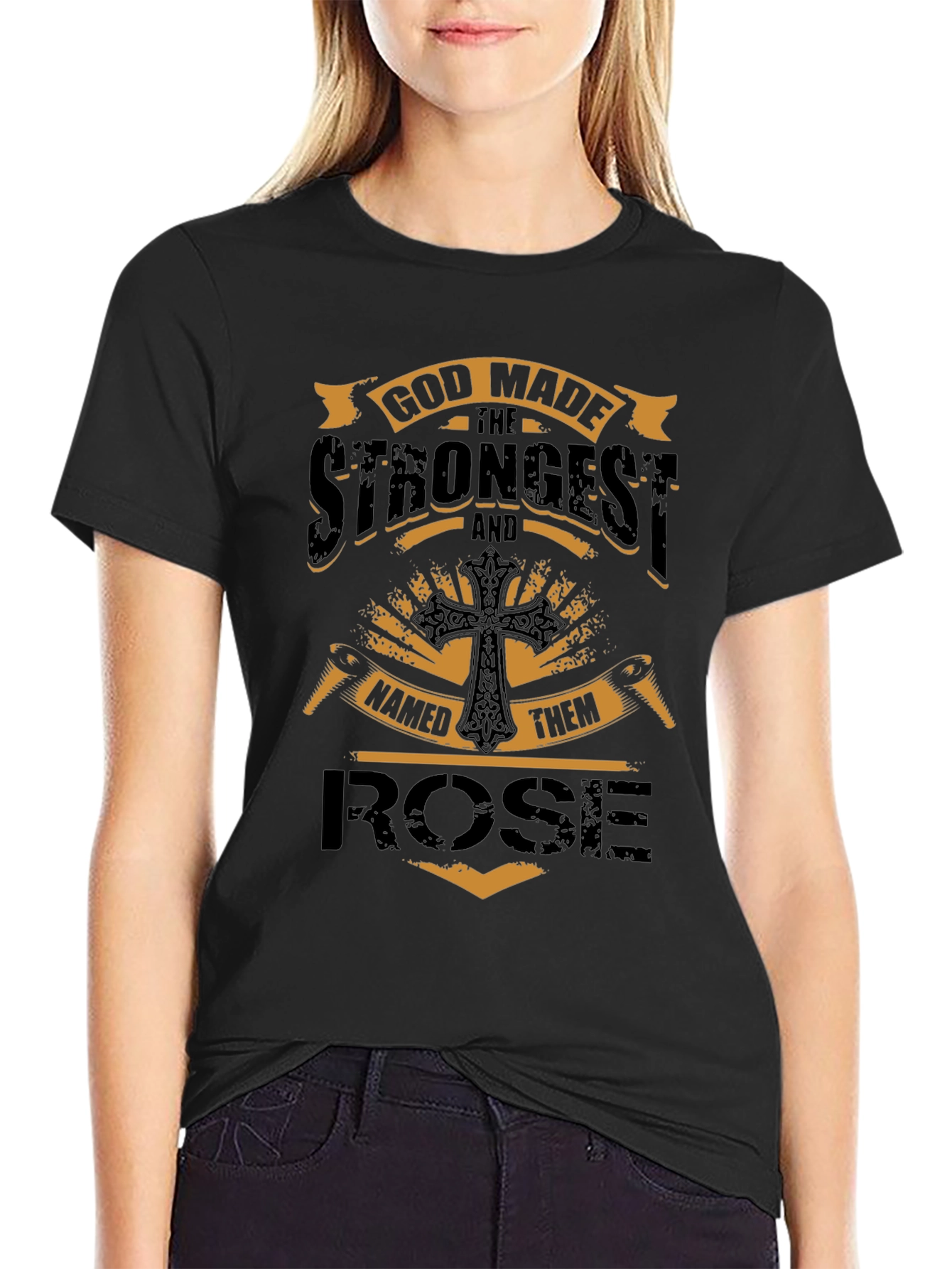 God Made the Strongest Rose Black T-Shirt