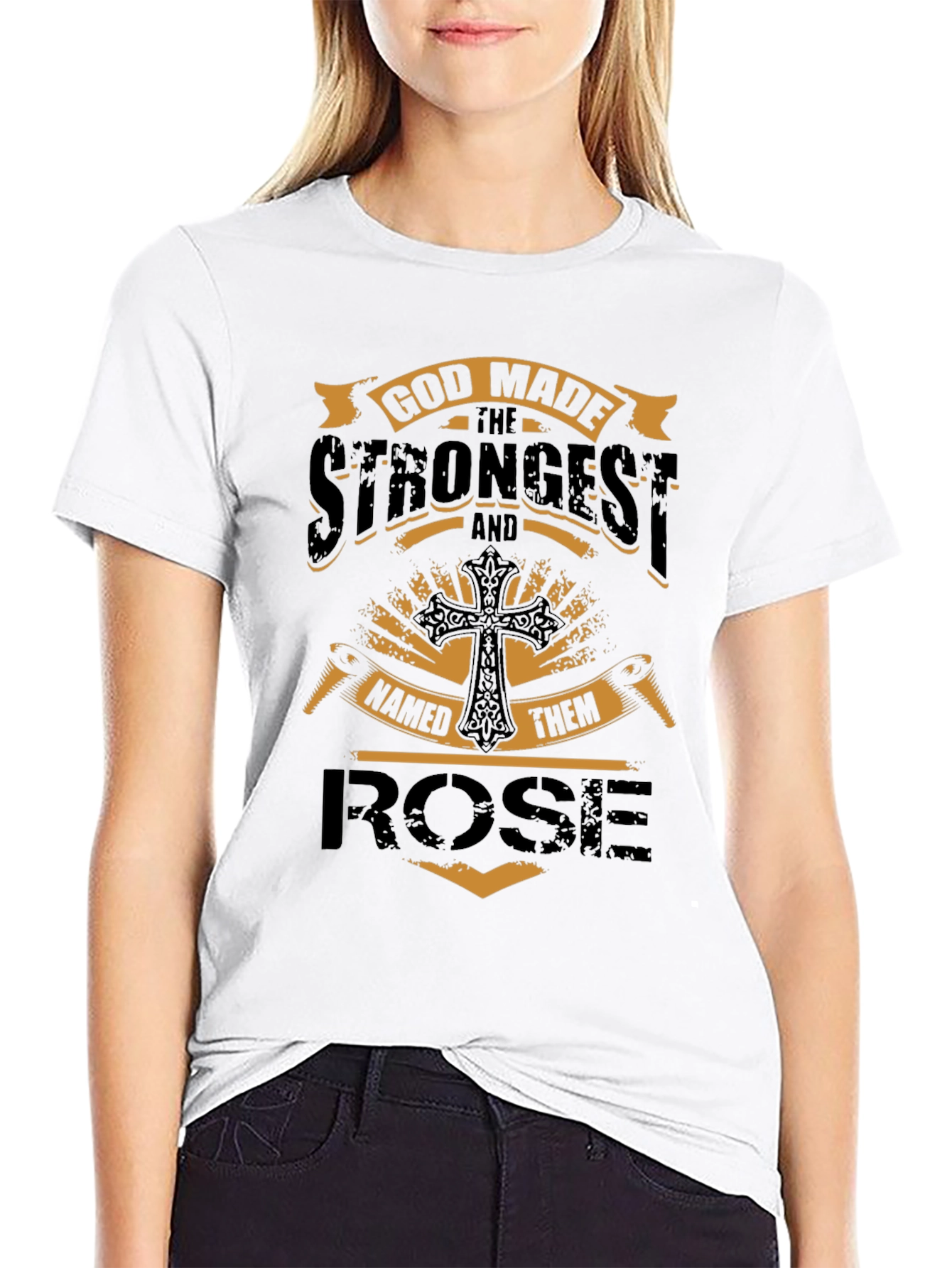 God Made the Strongest Rose Black T-Shirt