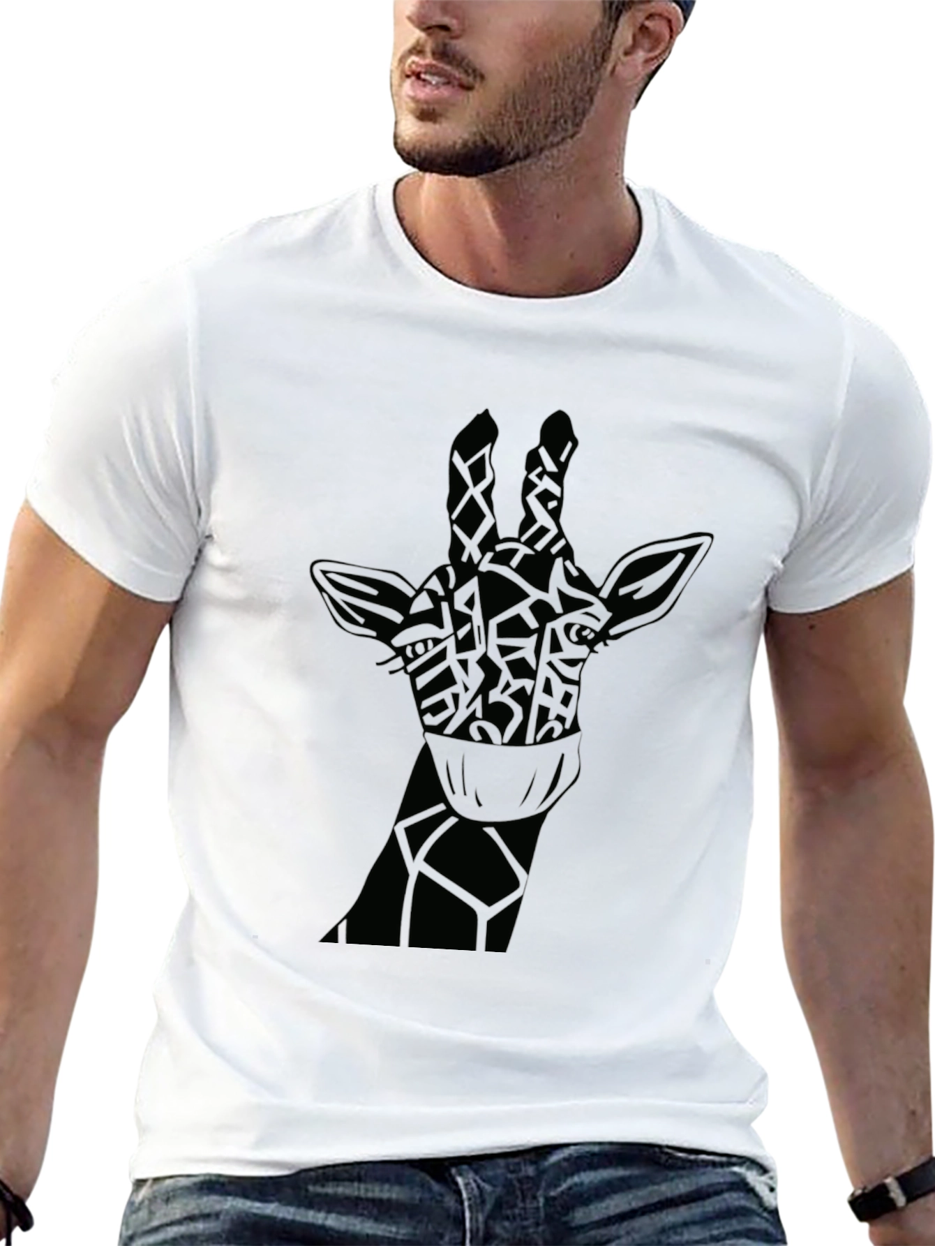 Giraffe Face Mask Black T-Shirt