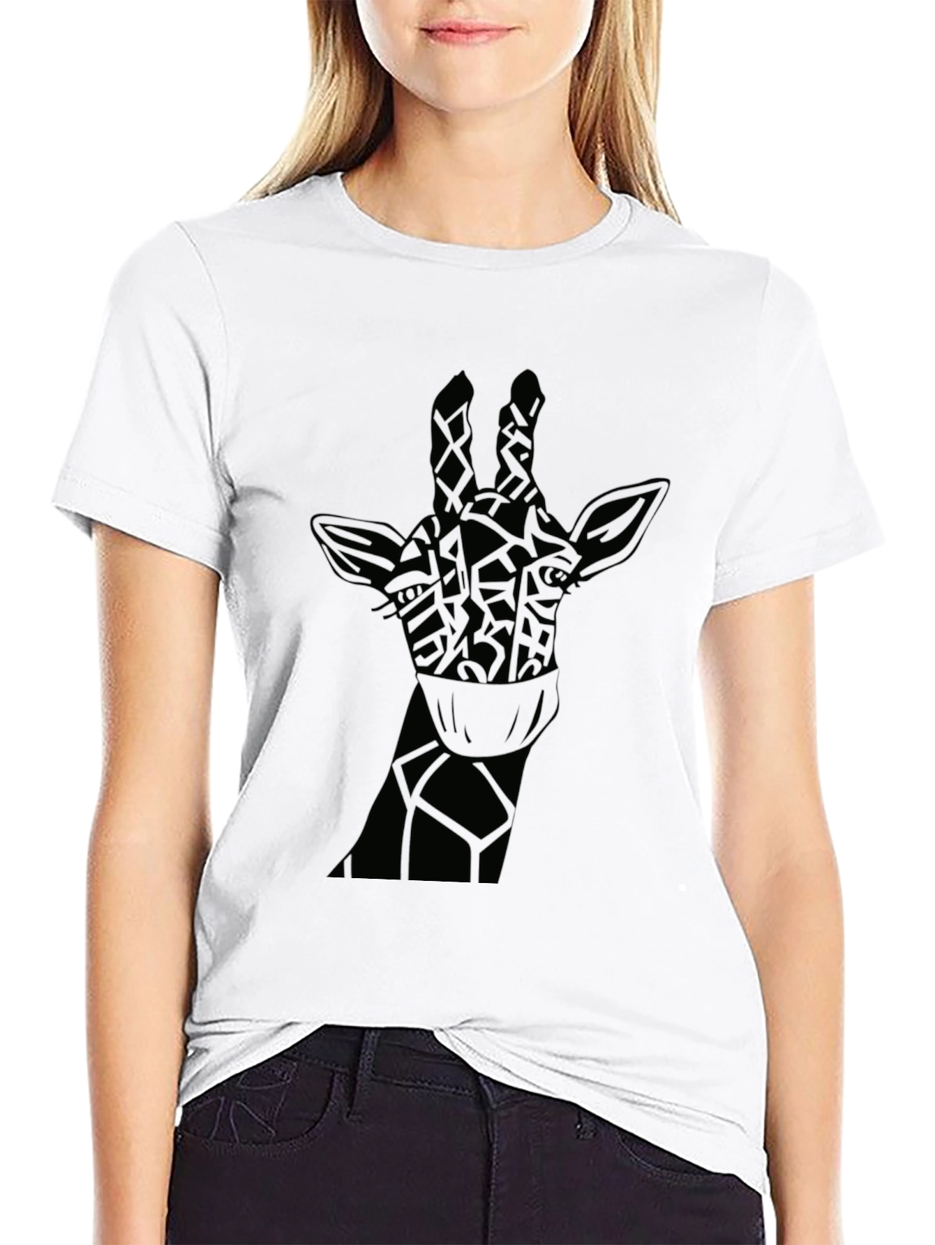 Giraffe Face Mask Black T-Shirt