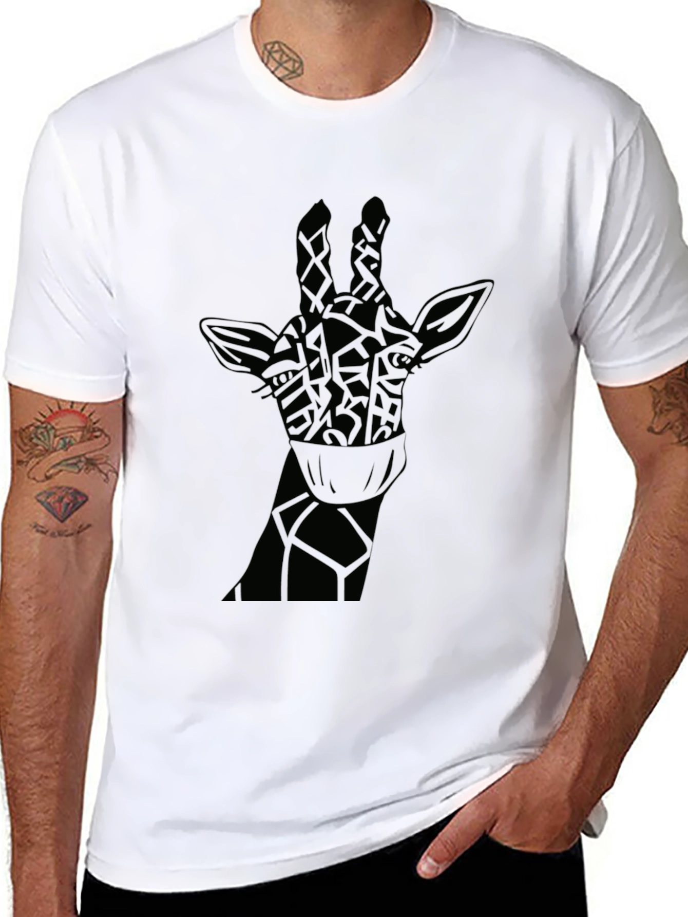 Giraffe Face Mask Black T-Shirt