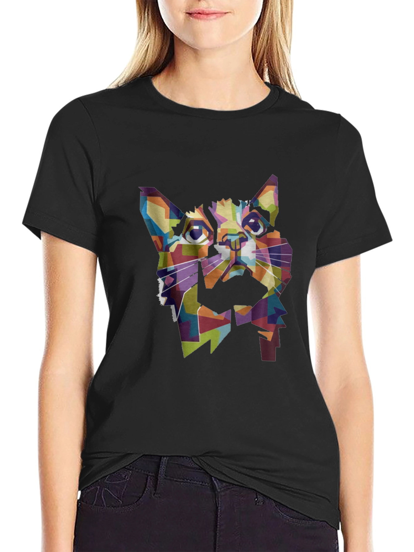 Geometric Cat T-Shirt - Modern Art Tee