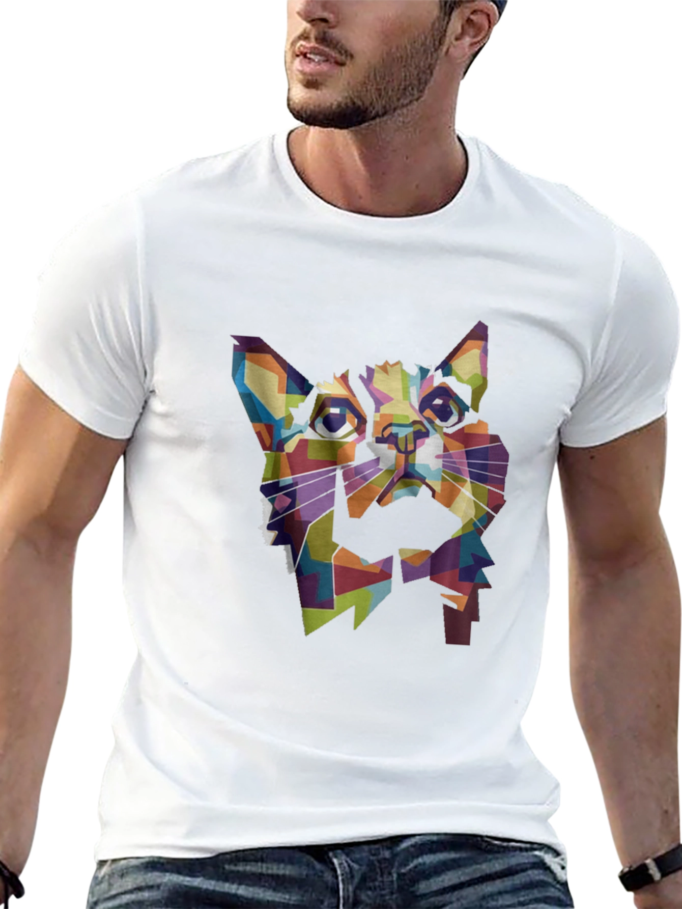 Geometric Cat T-Shirt - Modern Art Tee