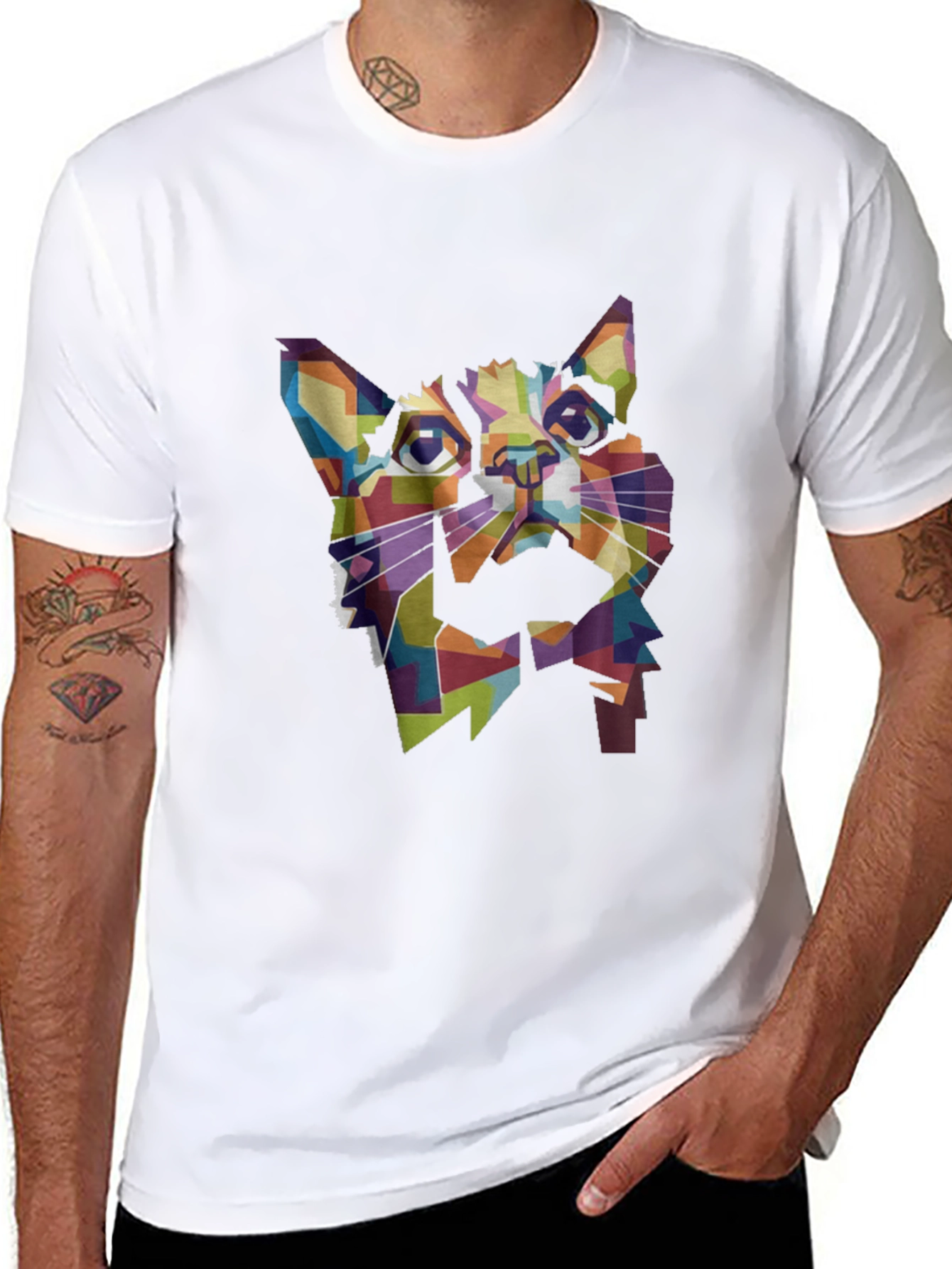 Geometric Cat T-Shirt - Modern Art Tee