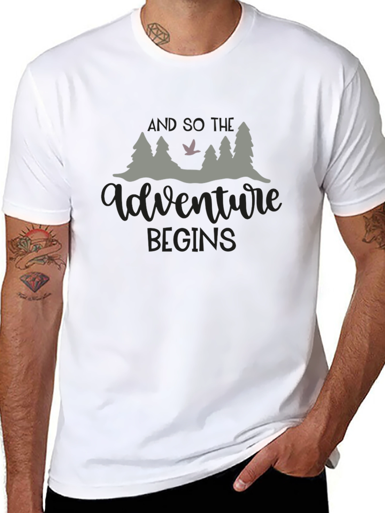 Adventure Begins Graphic Tee - Black Cotton T-Shirt