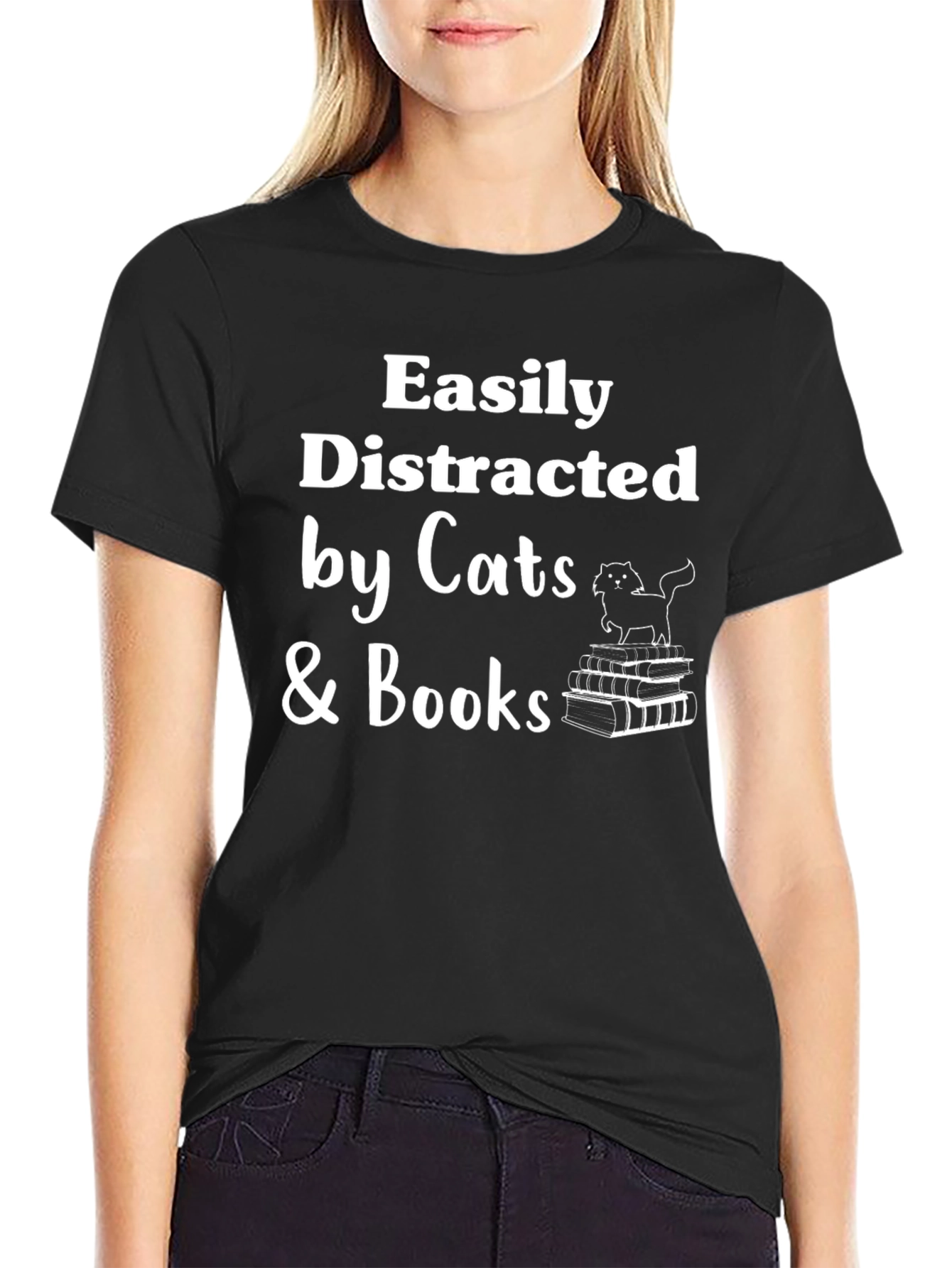 Easily Distracted by Cats & Books T-Shirt