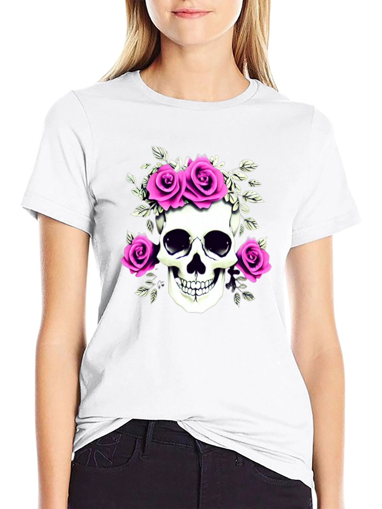 Skull & Roses Graphic T-Shirt - Black
