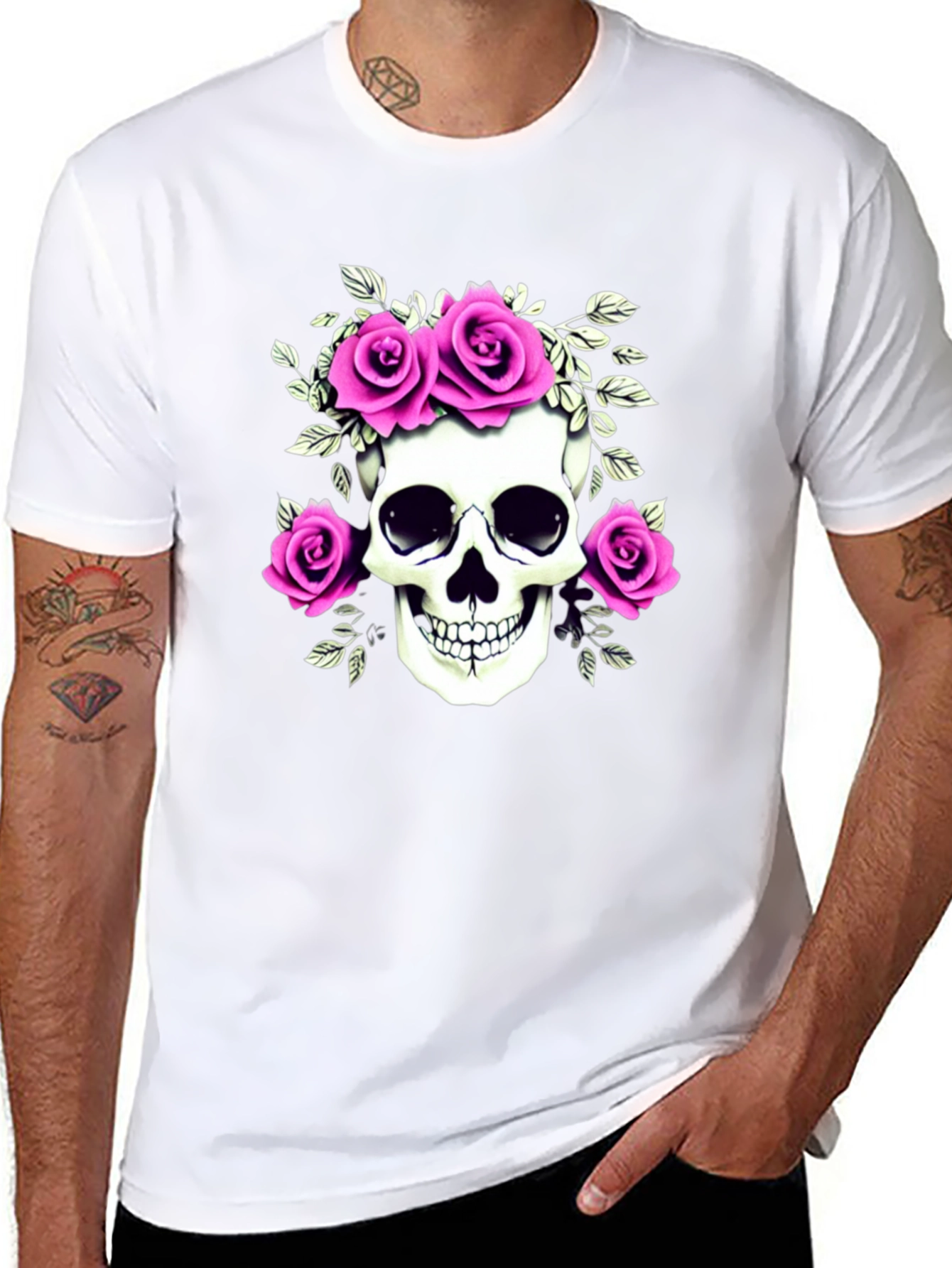 Skull & Roses Graphic T-Shirt - Black