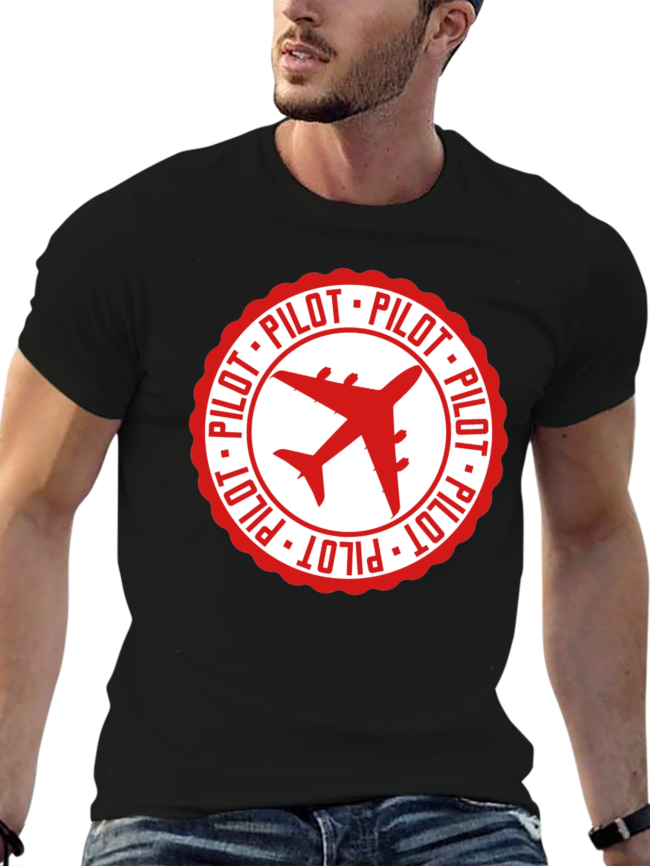 Pilot Airplane Graphic Black T-Shirt