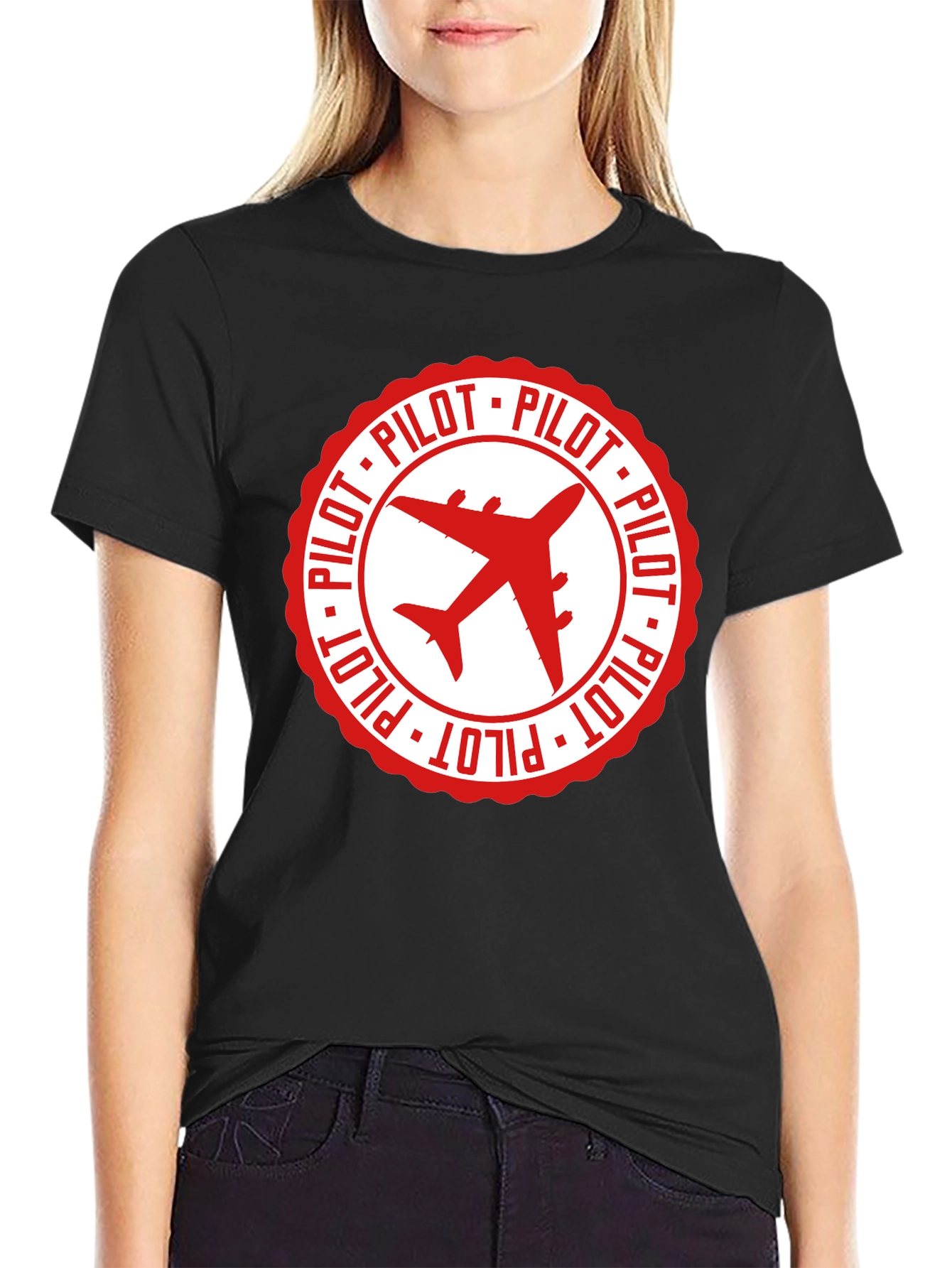 Pilot Airplane Graphic Black T-Shirt