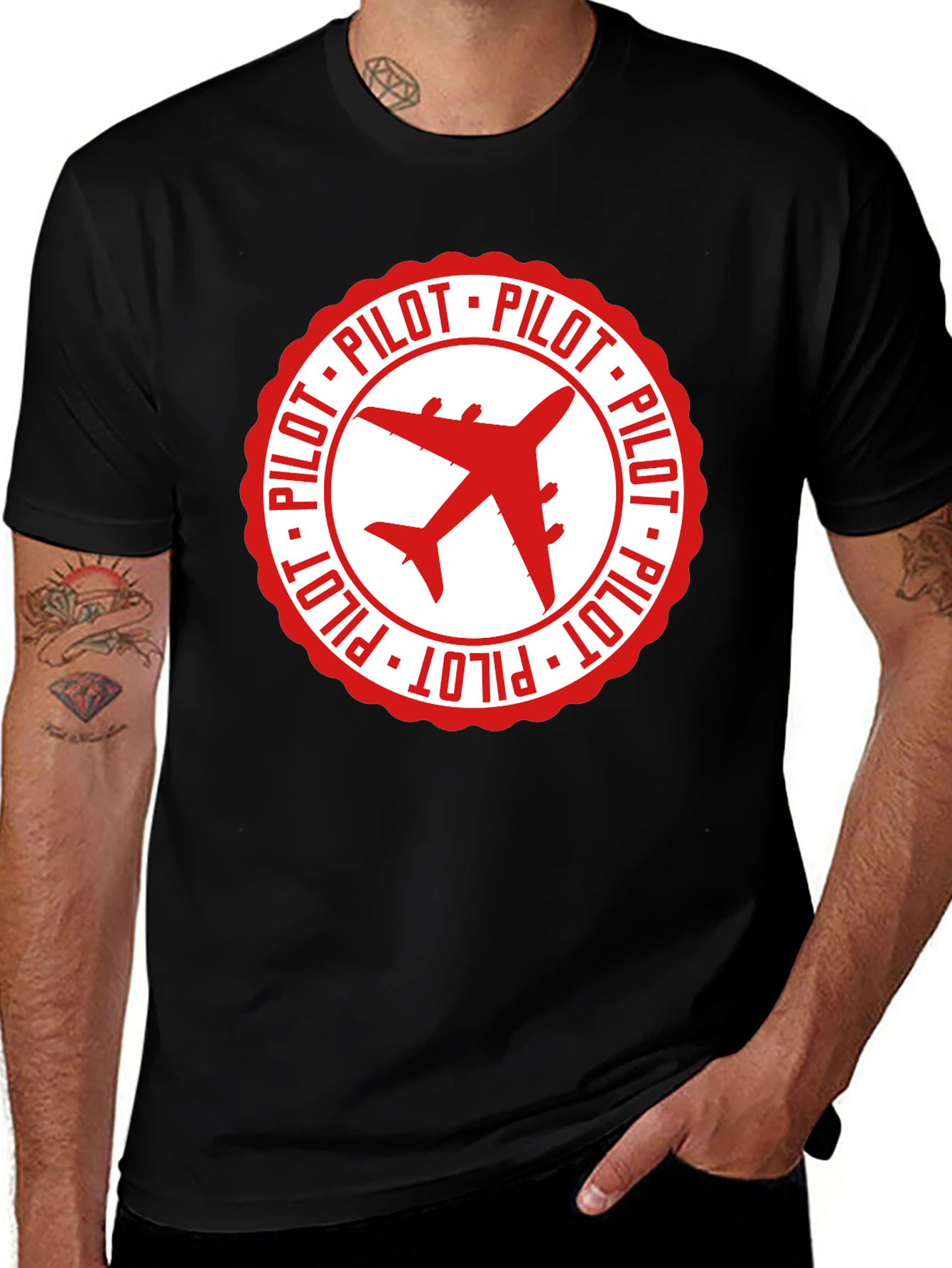 Pilot Airplane Graphic Black T-Shirt