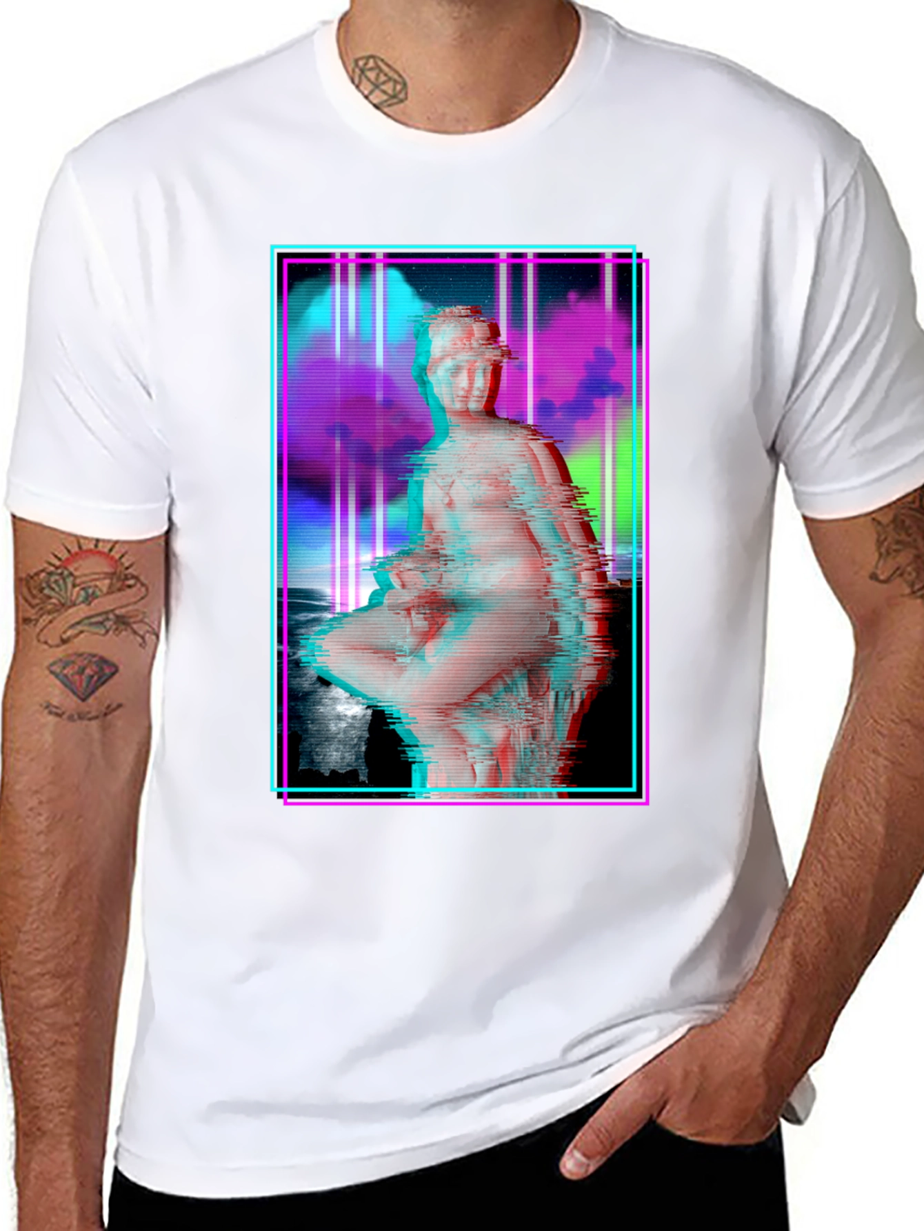 Glitch Art Statue T-Shirt - Vaporwave Style