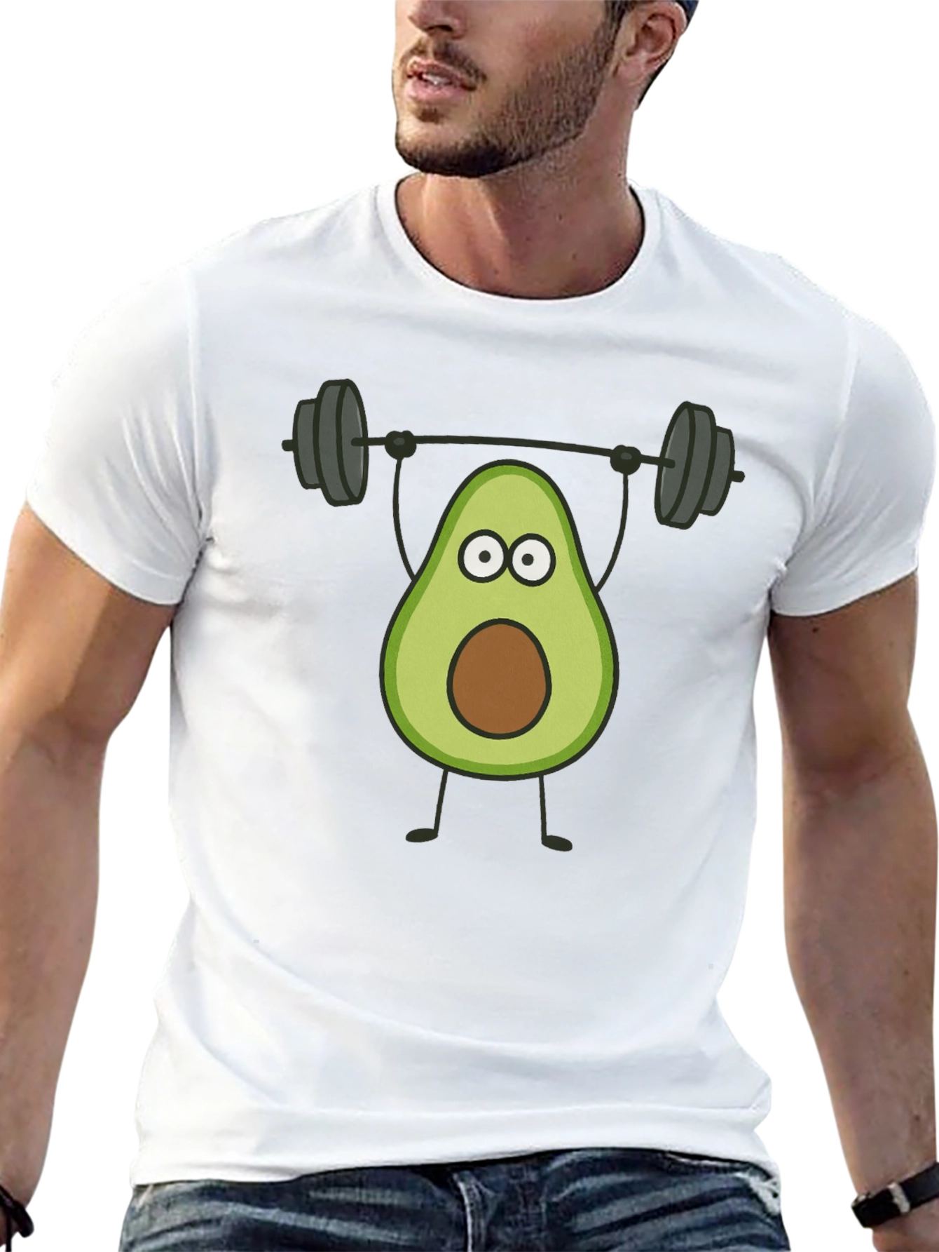 Avocado Lifting Weights Graphic Tee - Black Cotton T-Shirt