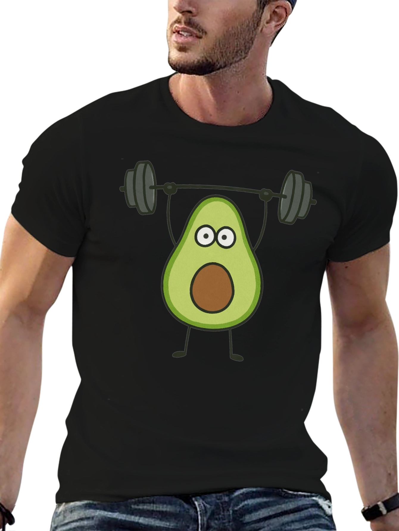 Avocado Lifting Weights Graphic Tee - Black Cotton T-Shirt