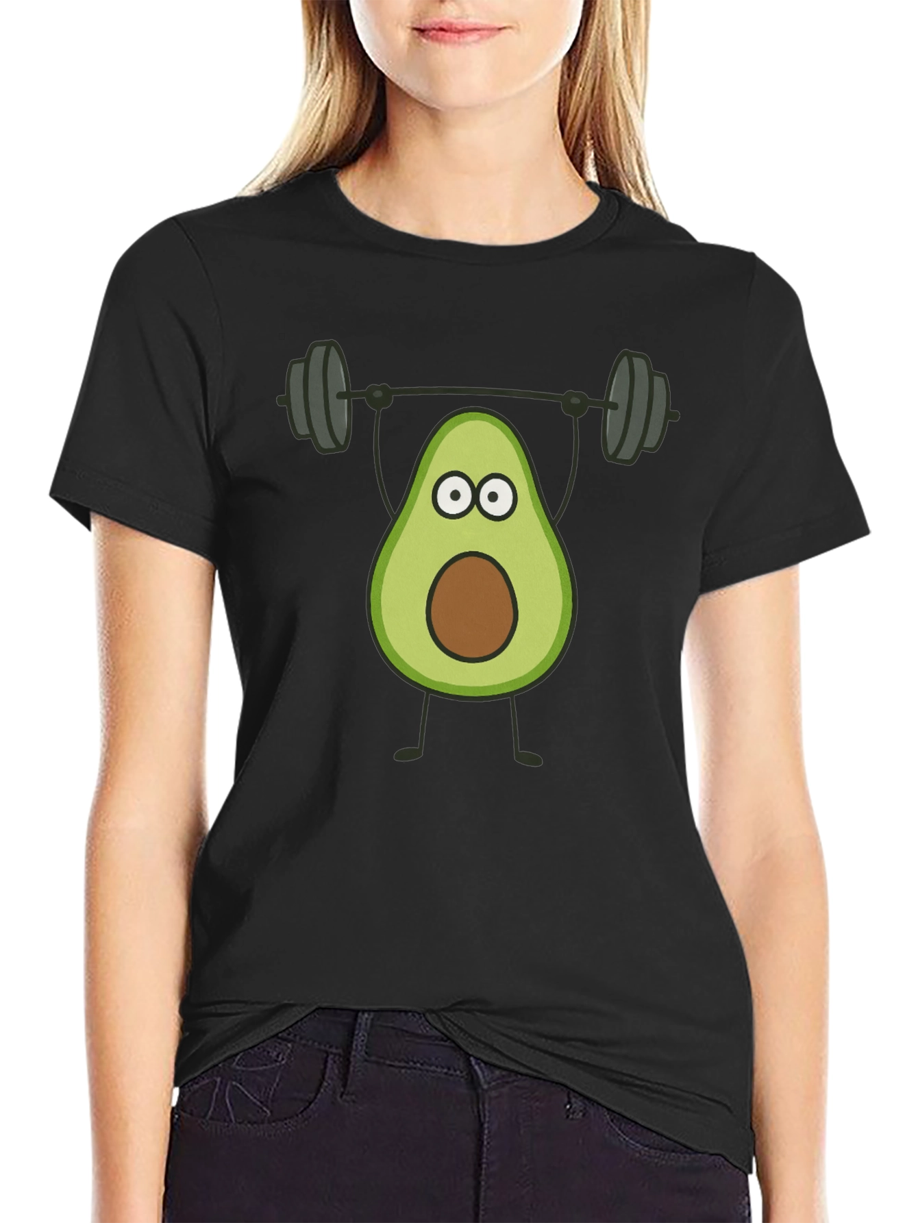 Avocado Lifting Weights Graphic Tee - Black Cotton T-Shirt