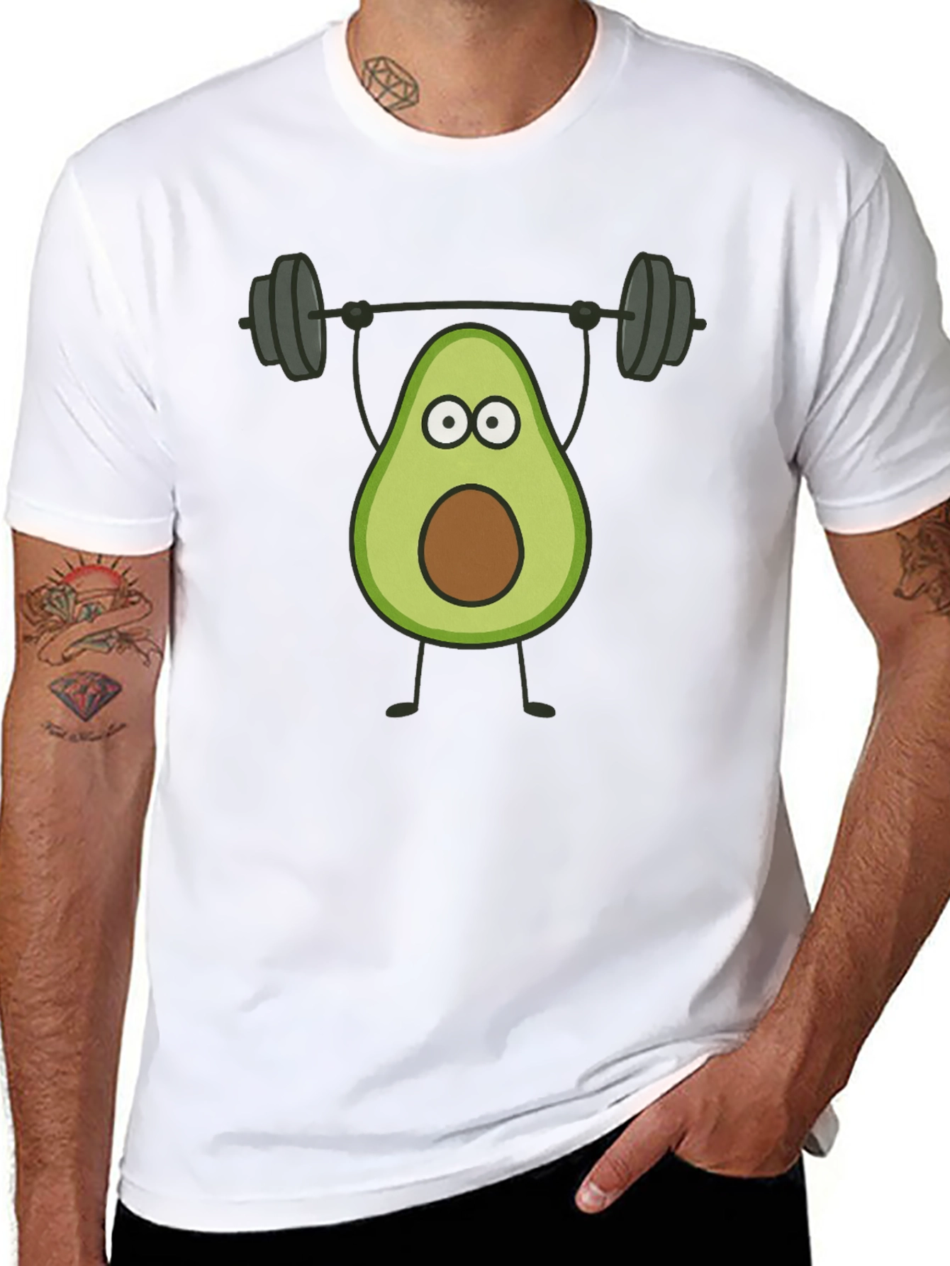 Avocado Lifting Weights Graphic Tee - Black Cotton T-Shirt