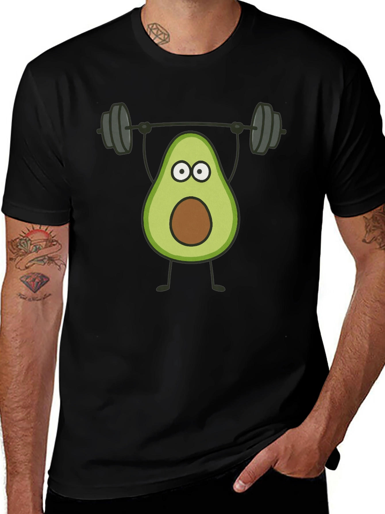 Avocado Lifting Weights Graphic Tee - Black Cotton T-Shirt