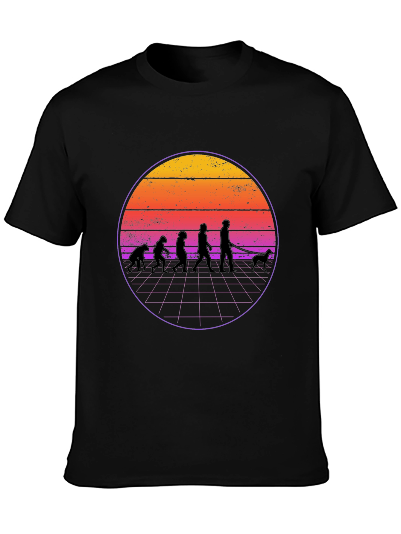 Retro Evolution Dog Walker Black T-Shirt