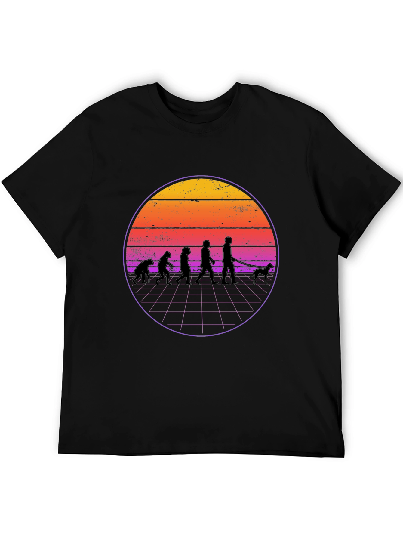 Retro Evolution Dog Walker Black T-Shirt